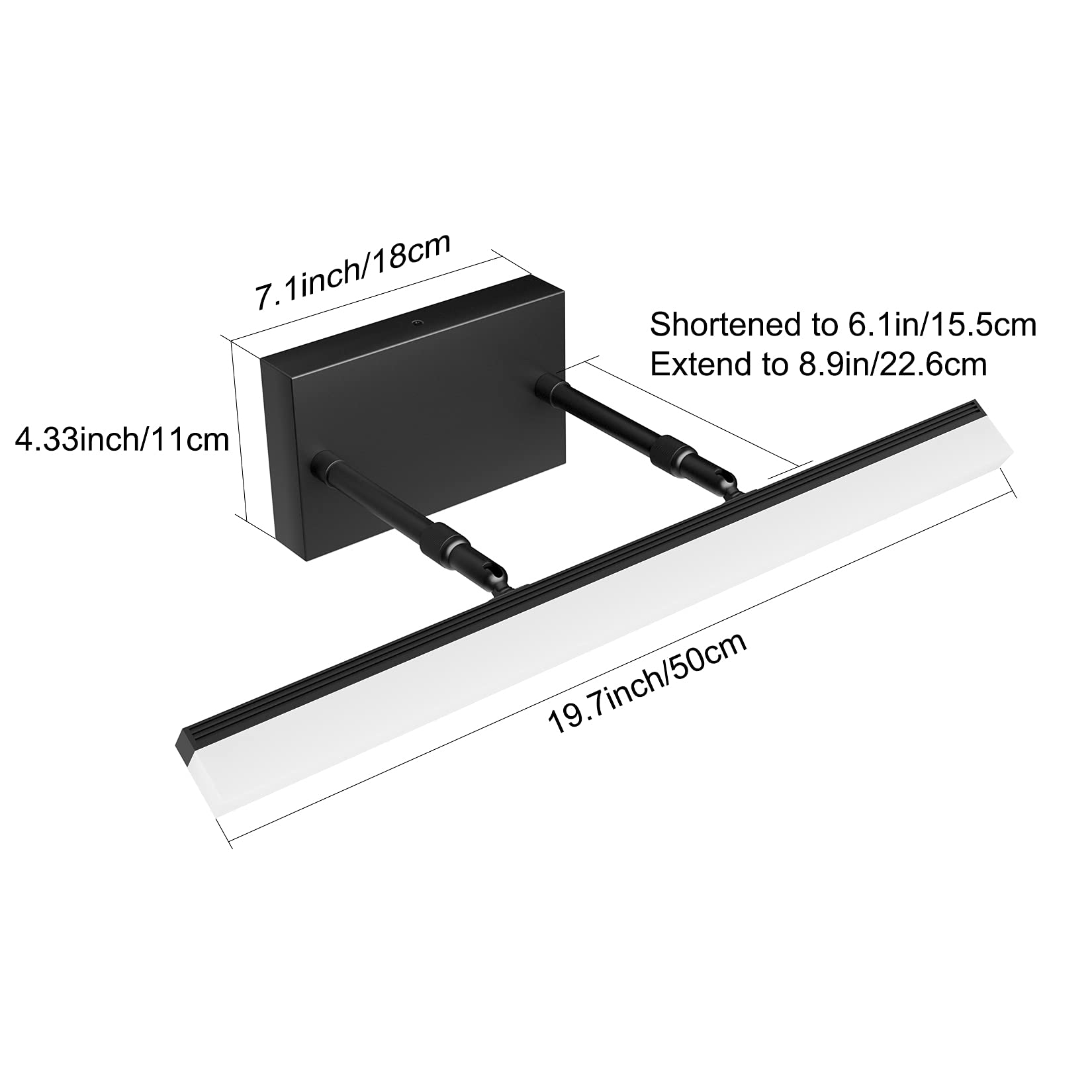 Aipsun 19.7 Inch Modern Black LED Vanity Light - Adjustable Bathroom Light Fixture with Rotatable Arms, 5500K Daylight - Perfect for Mirror Lighting, Makeup Vanity, and Modern Bathroom Decor