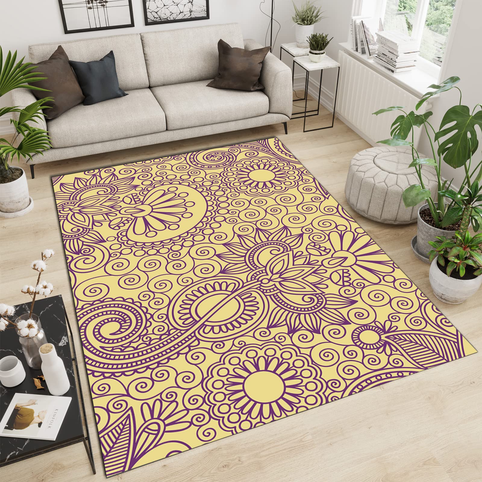 Soft Fluffy Distressed Floral Area Rug 5x6ft - Non-Slip Living Room Rug, Cozy Bedroom Carpet, Dining Room Floor Mat for Noise Reduction & Quiet Atmosphere | Perfect for Home Decor, Apartment, Nursery & Office Spaces