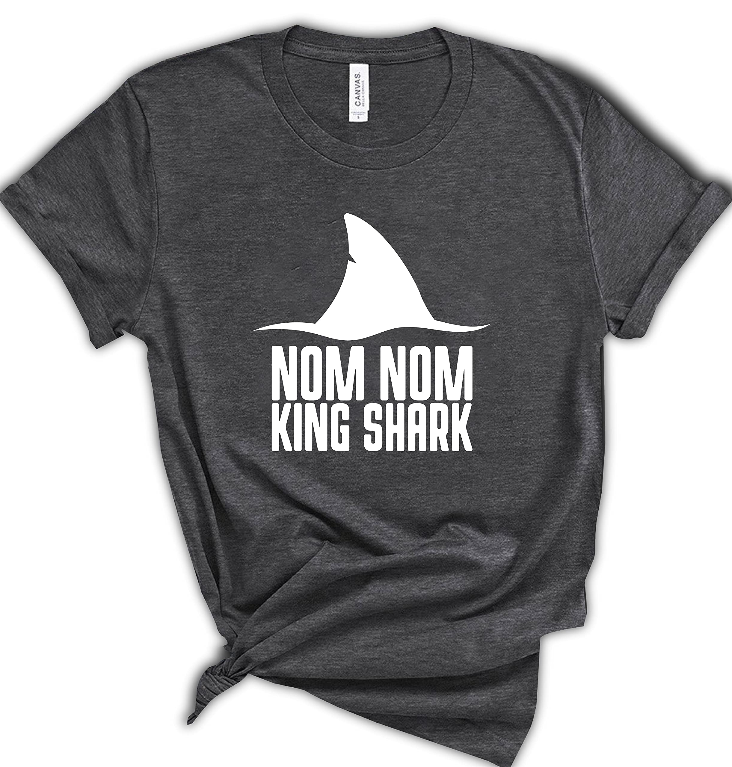 Nom Shark Graphic T-Shirts for Men & Women | Funny 'Nom Nom' Shark Tees | Casual Short Sleeve Summer Shirts | Ocean & Beach Themed Apparel for Vacation, Surfing & Outdoor Activities