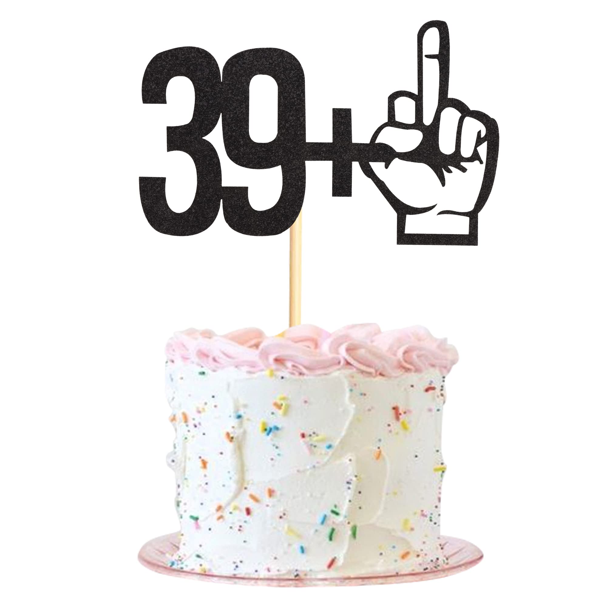 40th Birthday Cake Topper - Black Glitter 39+1 Party Decor for 40 Years Old Celebration - Funny 40th Birthday Party Supplies for Women & Men - Perfect for Anniversary, Milestone Parties & Cake Decorations