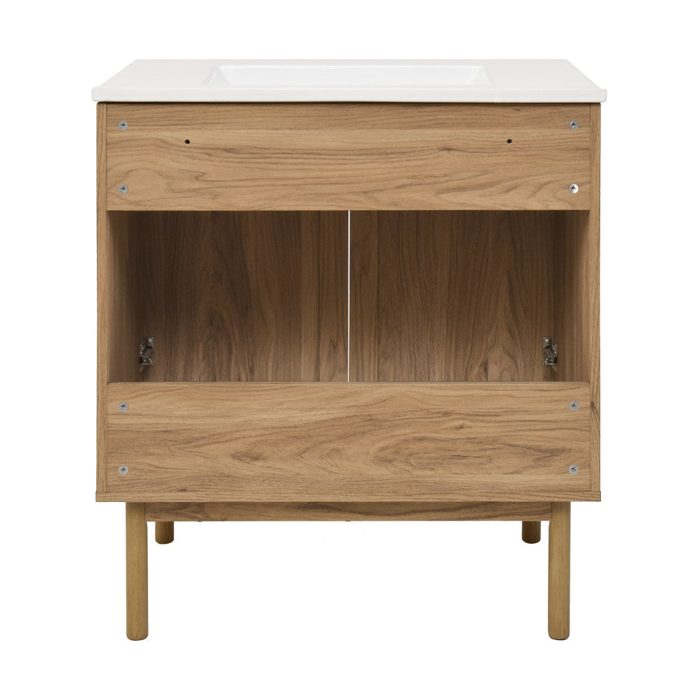 Class 30 Freestanding Bathroom Vanity in Golden Oak with 3-Hole Widespread Sink Top - Modern Bathroom Storage Solution for Master Bath & Powder Room