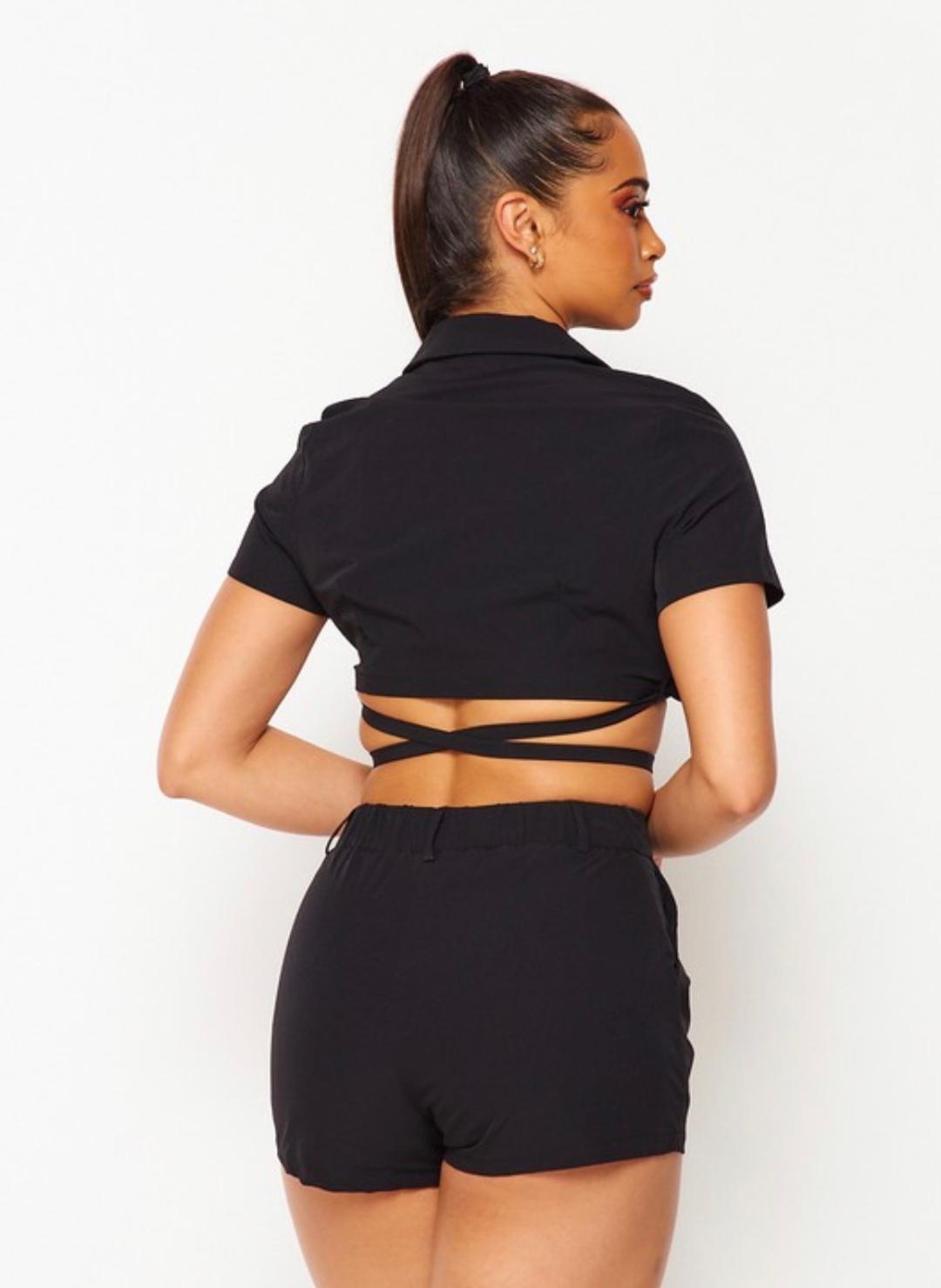 Marisa Women's Short Sleeve Top & Shorts Set - Black Summer Outfit for Casual Wear, Beach Vacation, and Lounge