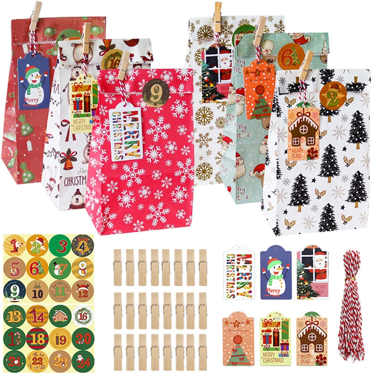 Christmas Gift Stickers & Kraft Bags Set - 24pcs Dinosaur Themed Decorative Stickers for Holiday Home Decor, Party Favors, Valentine's Day - Multicolor One Size
