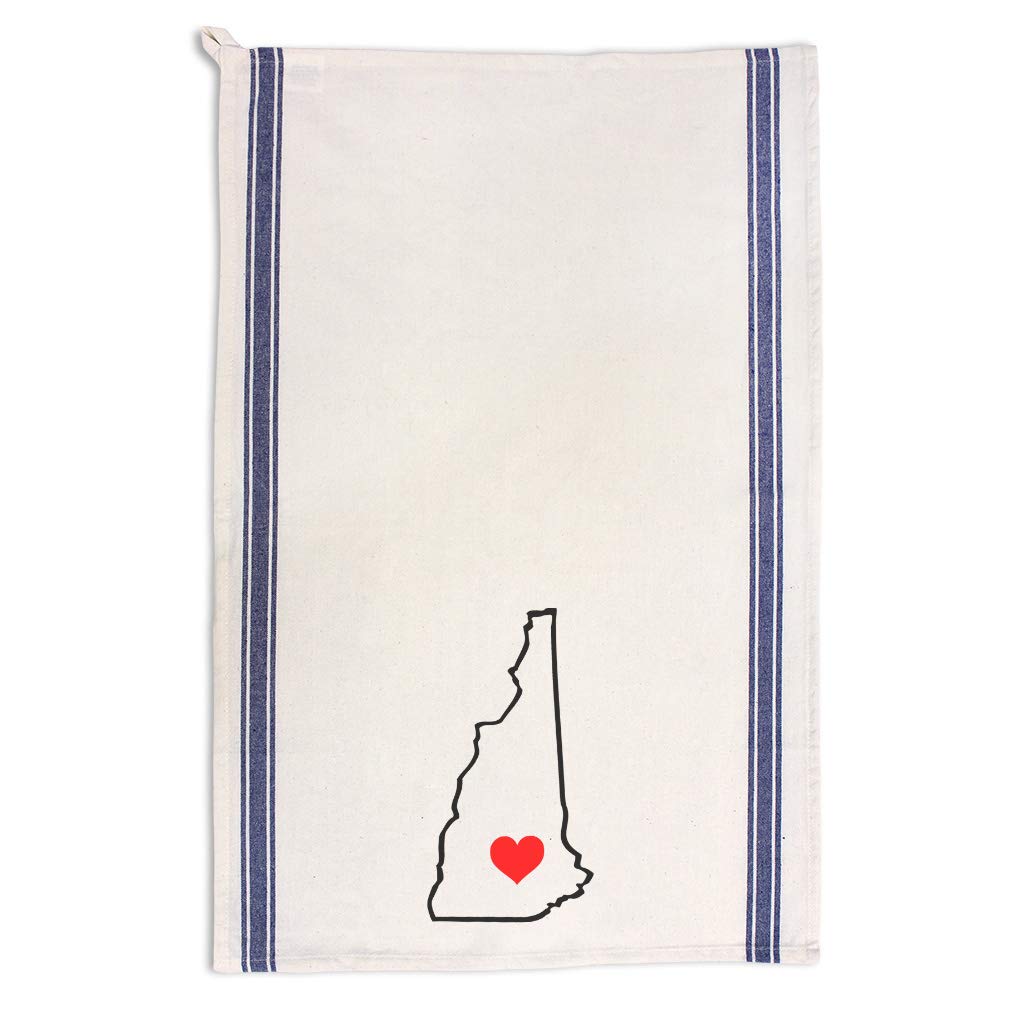 Custom Printed Kitchen Towels - New Hampshire Heart Love States Design - Blue Stripe Dish Cloths for Cooking, Cleaning & Decor - Perfect for Home, Gifts & Farmhouse Style Kitchens