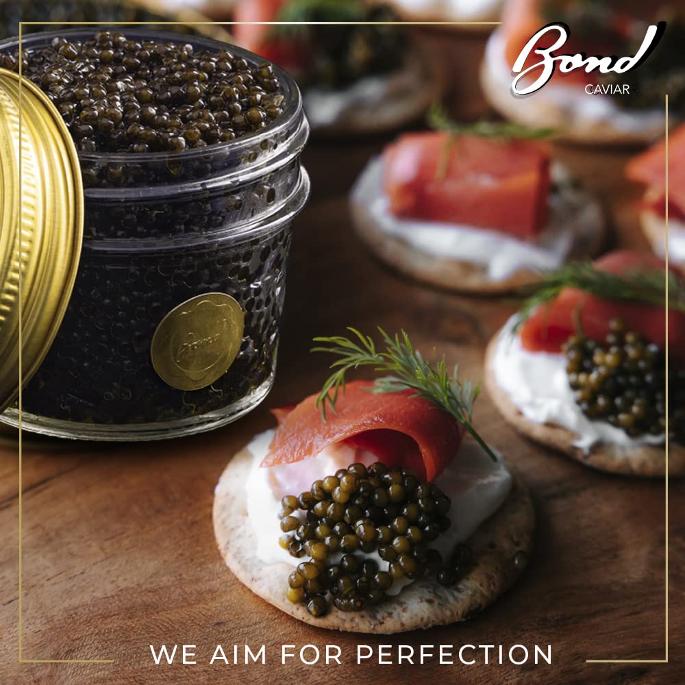 Premium Bond Siberian Osetra Aurora Caviar - World-Renowned Malossol Fish Roe with Sea Salt, Small to Medium Pearls (4.4oz/125g) | Overnight Delivery | Luxury Gourmet Gift for Weddings, Anniversaries & Fine Dining Experiences