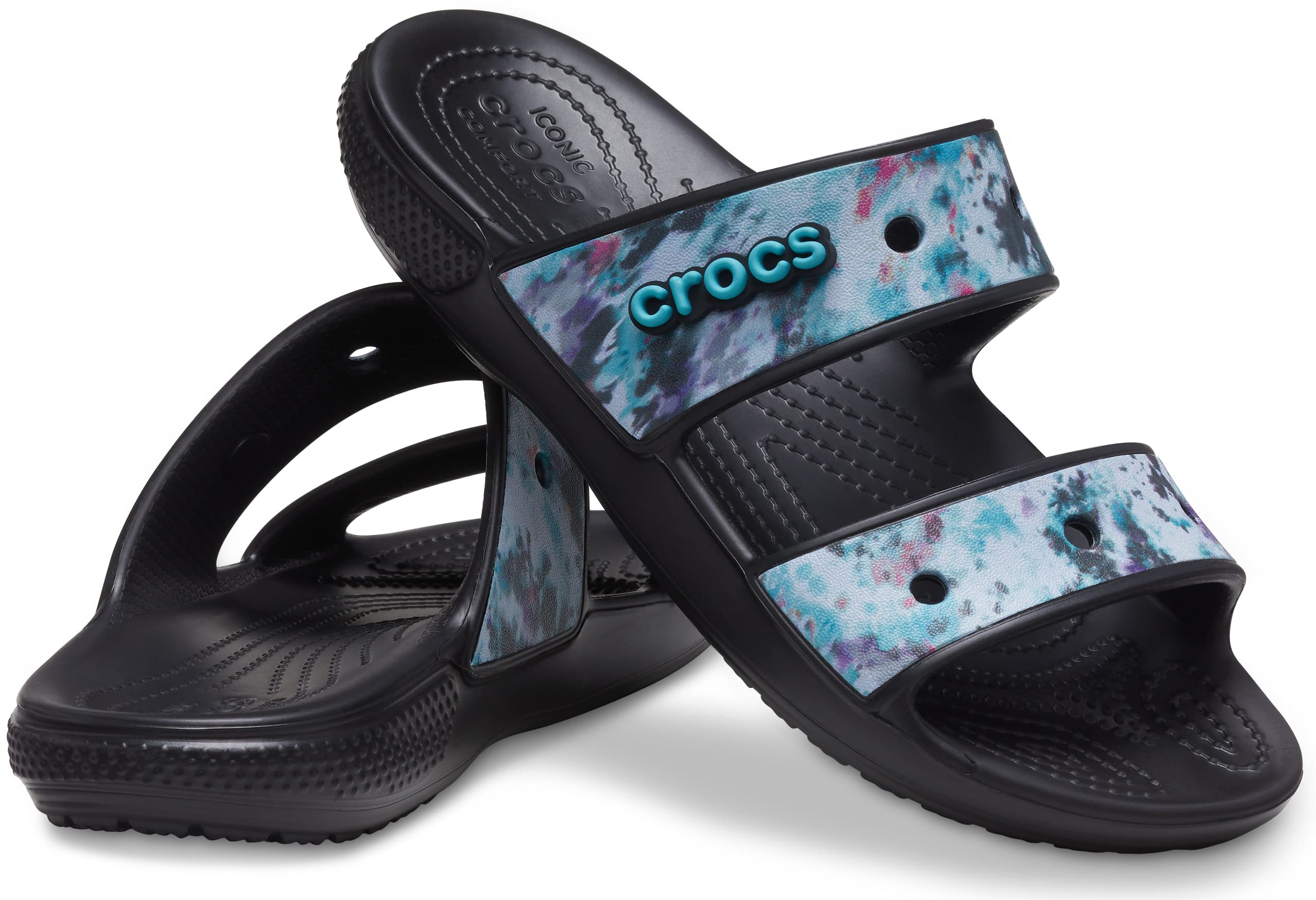 Crocs Unisex Classic Tie Dye Two-Strap Sandals - Comfortable Slide Shoes for Men & Women | Perfect for Beach, Pool, and Casual Summer Wear