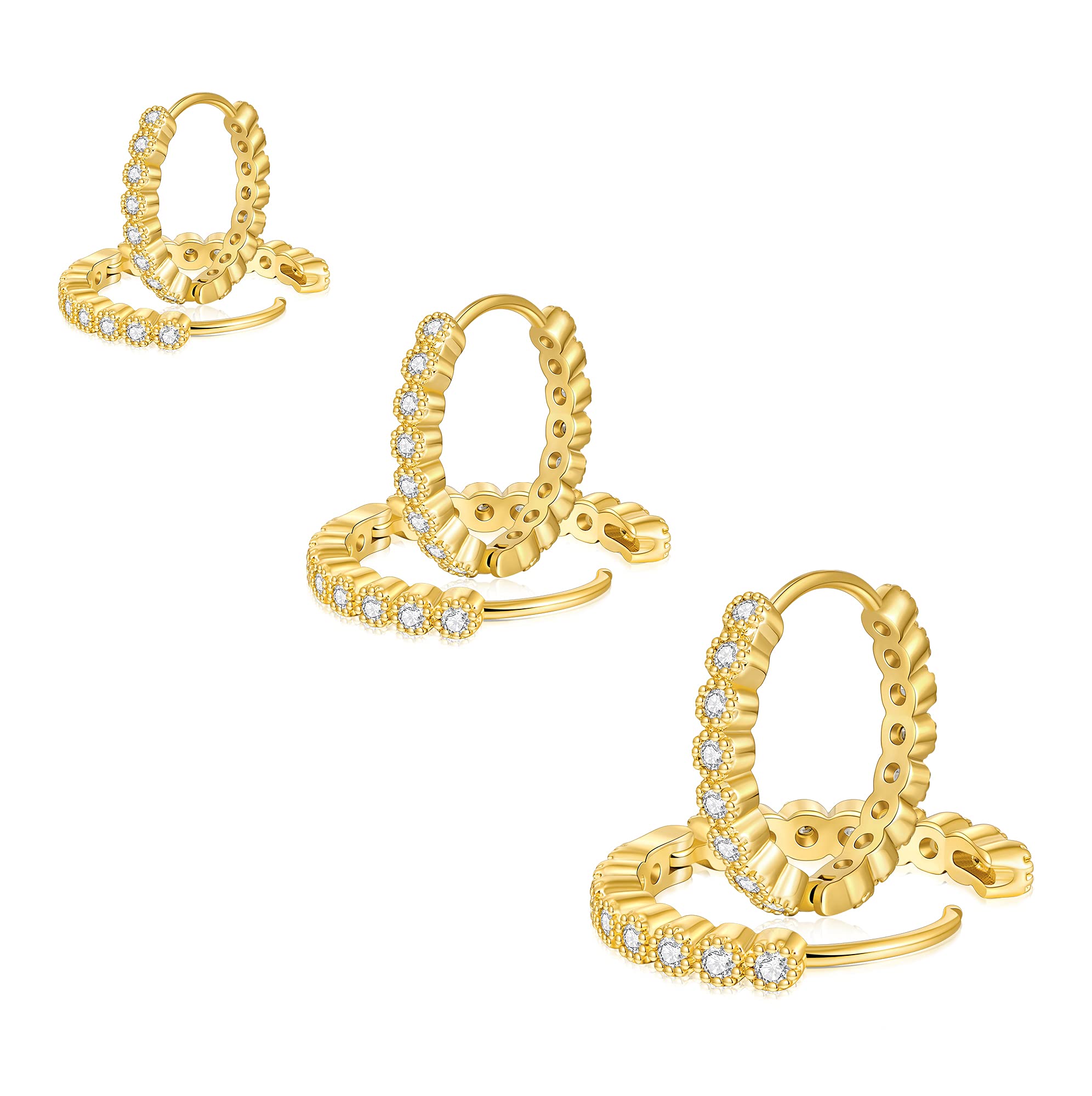 FAMARINE 3 Pairs Gold Hoop Earrings Set - Small Huggie Hoops for Women, Cartilage & Lobe Piercing | Trendy Everyday Jewelry for Work, Date Night & Special Occasions