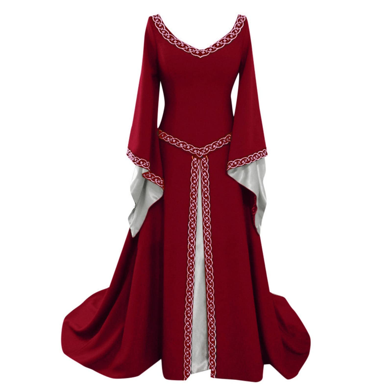 Medieval Long Sleeve Floor Length Dress for Women - V Neck White Cosplay Costume & Casual Wear | Perfect for Renaissance Fairs, LARP Events, Theater Performances and Historical Reenactments