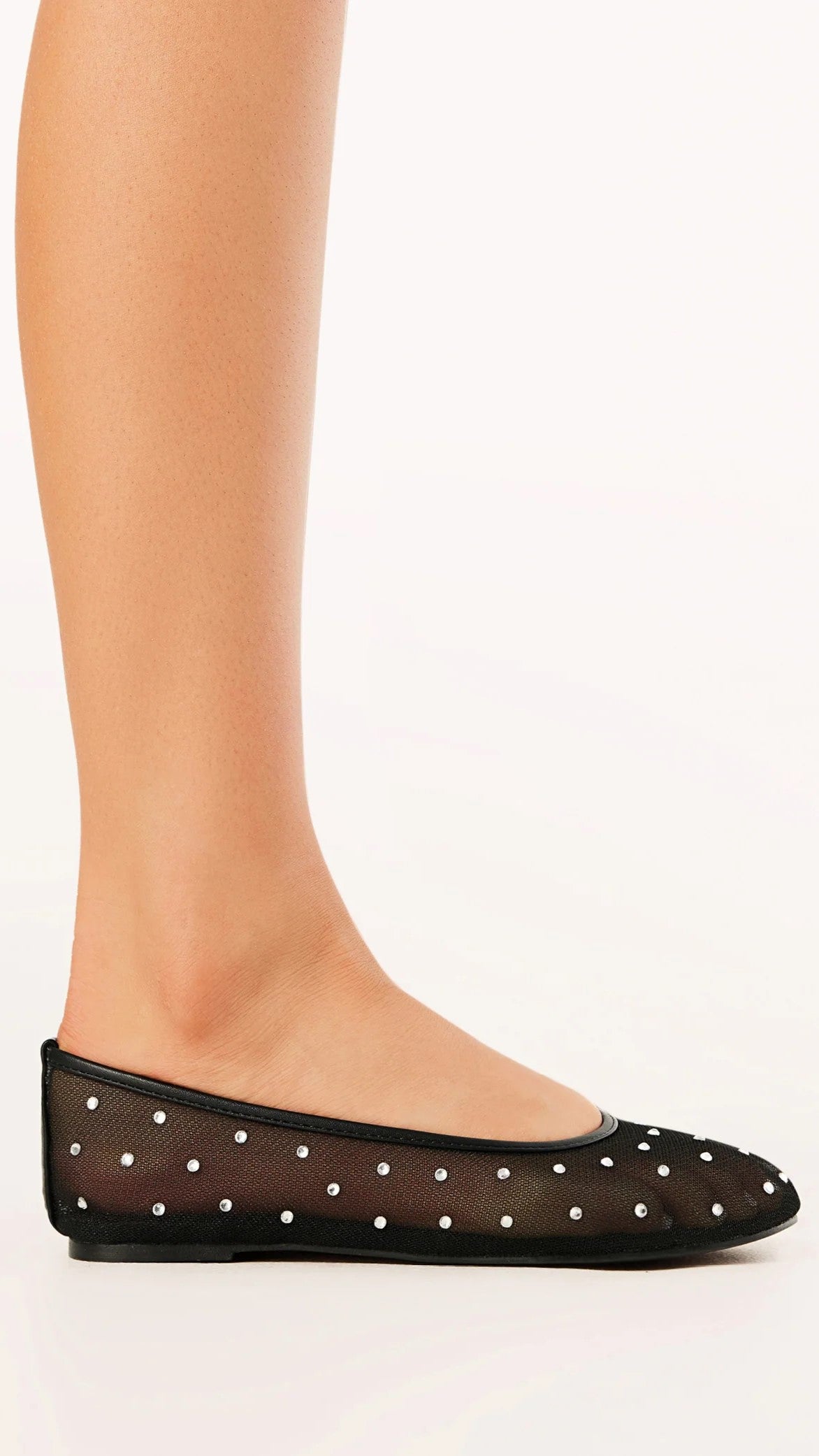 Gerani Flats - Black Mesh Diamante Women's Comfortable Ballet Shoes for Casual Wear & Office