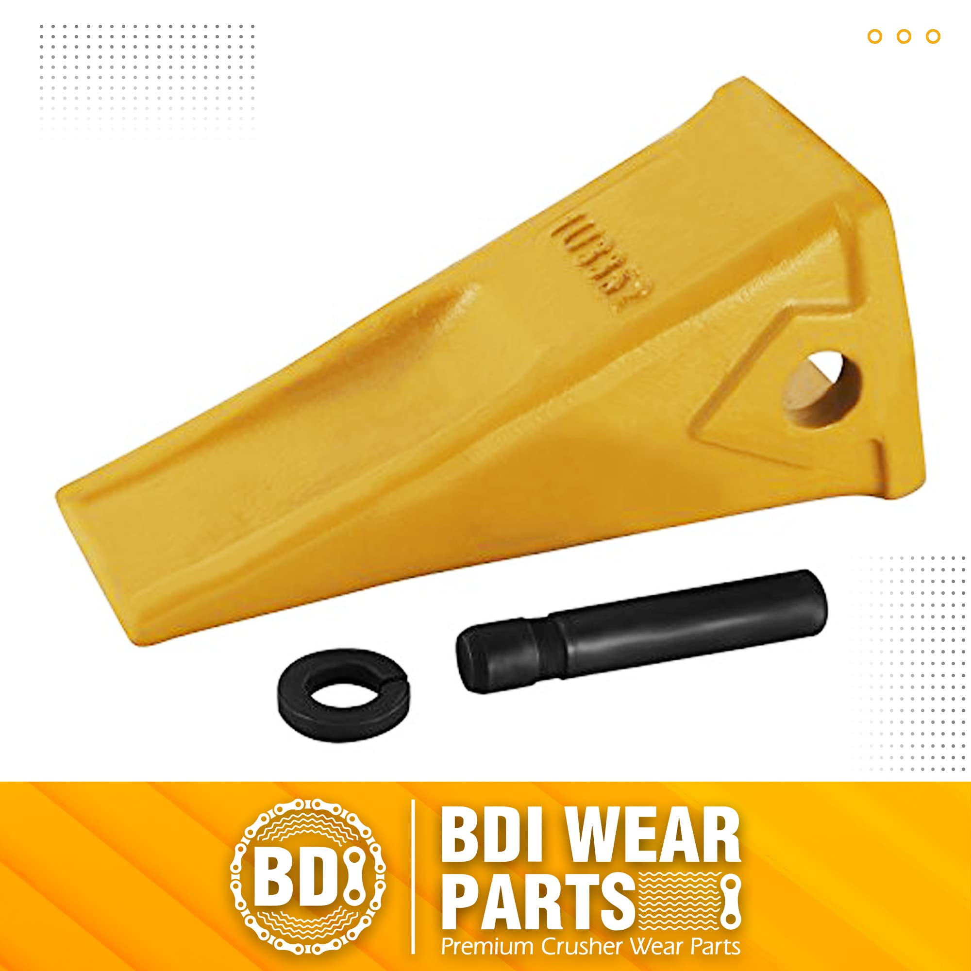 BDI Wear Parts 1U3352 Casting Bucket Teeth for Caterpillar J350 Style Mini Excavator Buckets - 5 Pack with Pins (8E6358 & 8E6359 Retainers) - Durable Excavator Teeth for Digging, Trenching & Construction Work