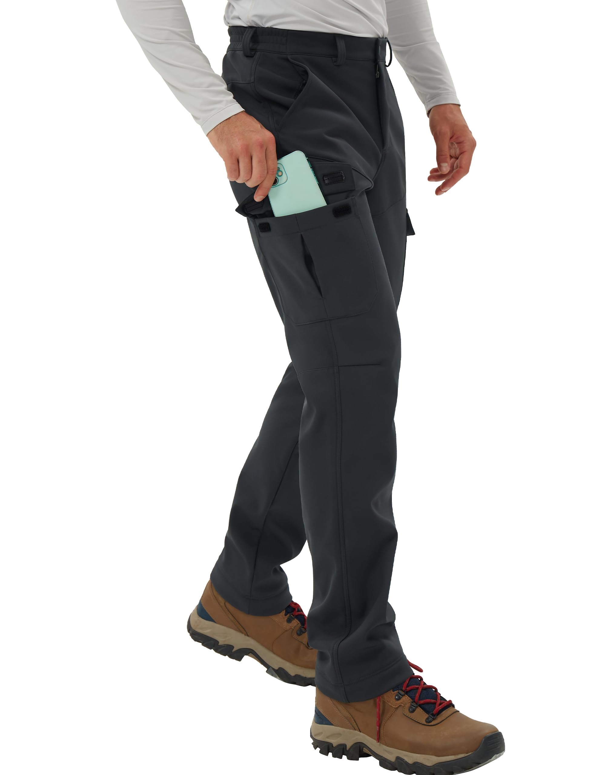 Pioneer Camp Men's Waterproof Cargo Hiking Pants - Fleece Lined Softshell Winter Pants for Skiing, Snow & Outdoor Work | Warm Insulated Workwear for Cold Weather Adventures