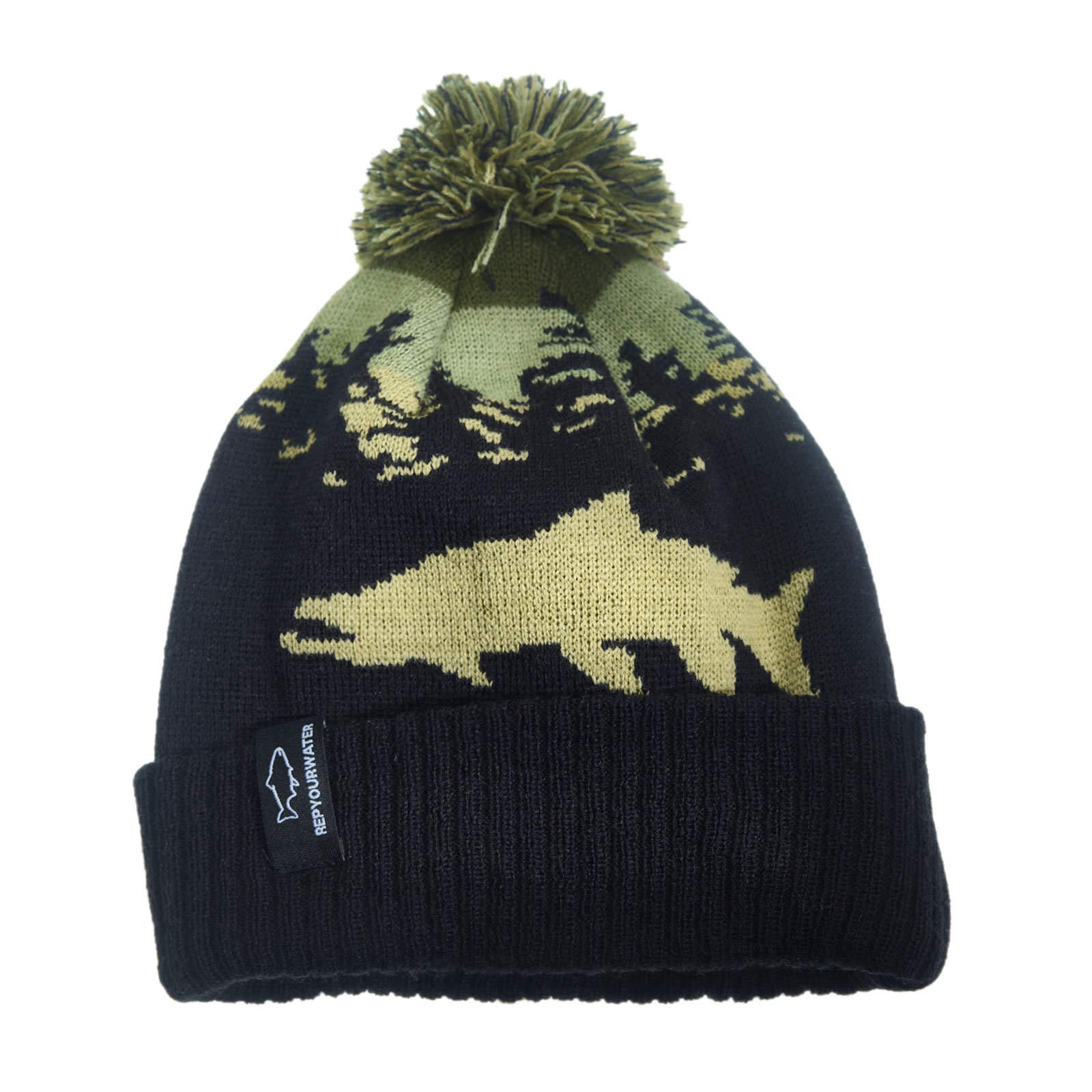 RepYourWater Dark Water Knit Beanie with Pom Pom - Warm Winter Hat for Men & Women - Perfect for Skiing, Snowboarding & Outdoor Activities