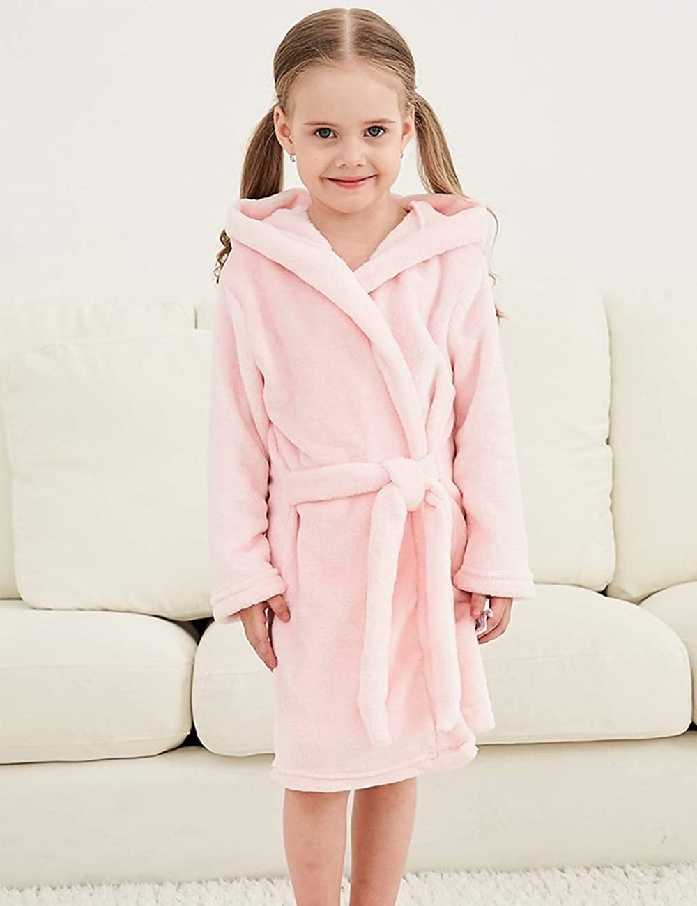Girls Fleece Hooded Robes - Soft Premium Fuzzy Bathrobe for Kids Ages 2-12 | Cozy Winter Wear & Birthday Gift for Girls | Perfect for Bath Time, Lounging & Sleepovers