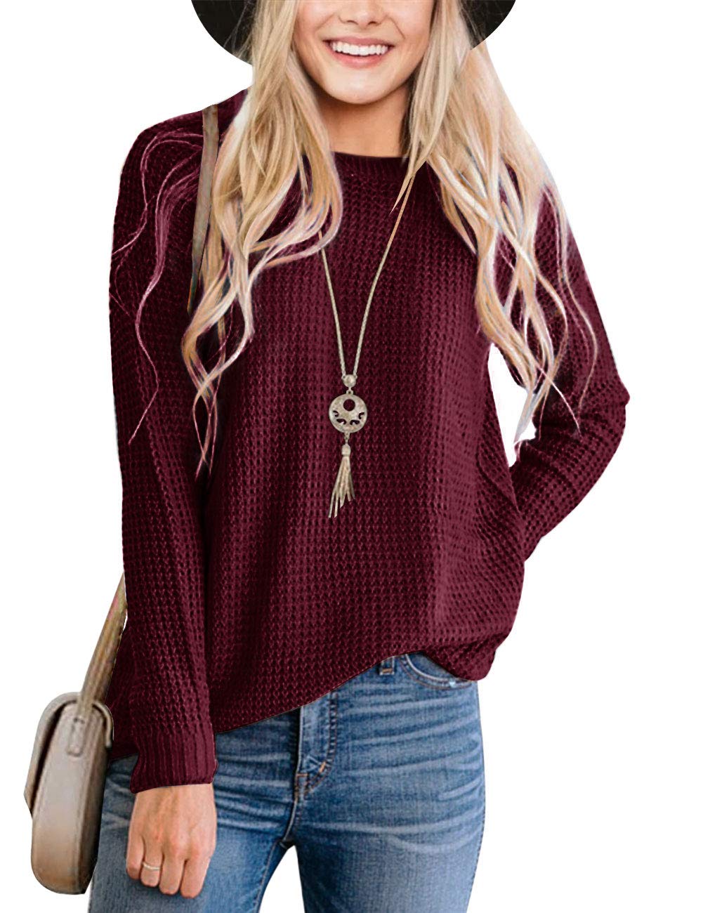 TECREW Women's Waffle Knit Pullover Sweater - Soft Long Sleeve Casual Jumper Top for Fall & Winter | Cozy Lounge Wear, Office Outfit, Weekend Brunch
