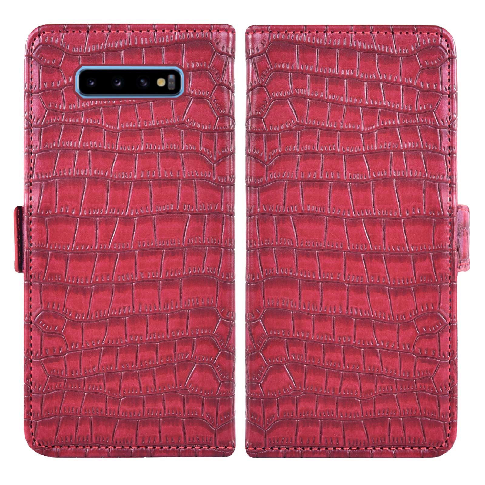 ASUWISH Samsung Galaxy S10 Plus Wallet Case with Card Holder & Tempered Glass Screen Protector | Flip Cover Phone Case for Galaxy S10+/S10 Plus/S10 Edge (Red) - Perfect for Daily Use, Business Meetings & Travel Protection