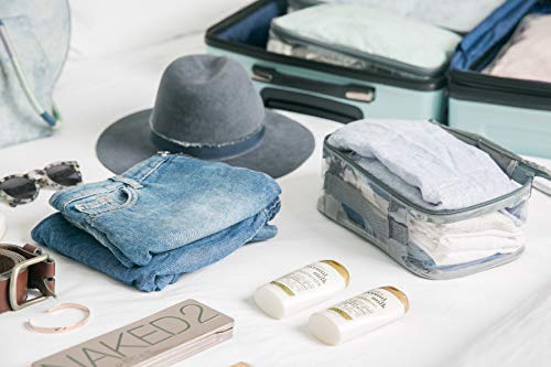Clear Travel Packing Cubes - Transparent PVC Plastic Organizer for Suitcase, Backpack & Diaper Bag - Multipurpose Storage Pouch for Makeup, Underwear & Accessories w/Handle (Gray) - Perfect for Travel, Gym & Daily Organization