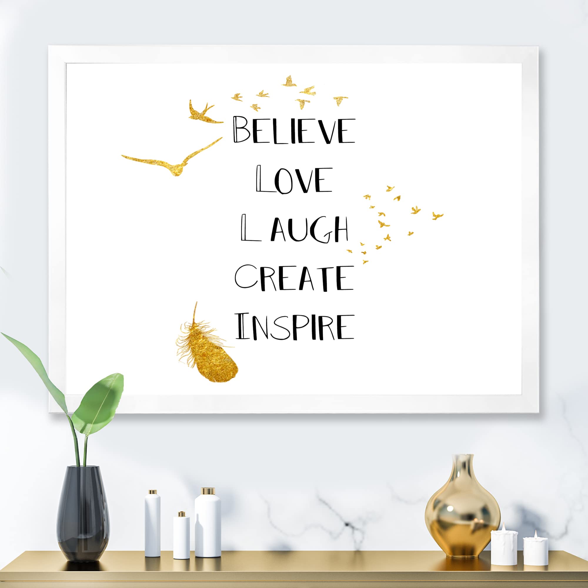 Inspirational Quote Framed Wall Art - White & Gold Traditional Design - Perfect for Home, Office & Gift Decor