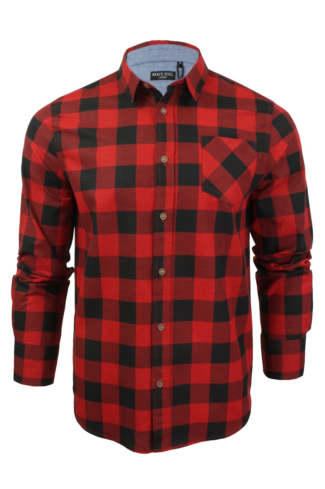 BRAVE SOUL 'Jack' Brushed Flannel Check Shirt for Men - Soft Long Sleeve Plaid Shirt with Button Front | Casual Wear, Outdoor Activities & Layering in Fall/Winter