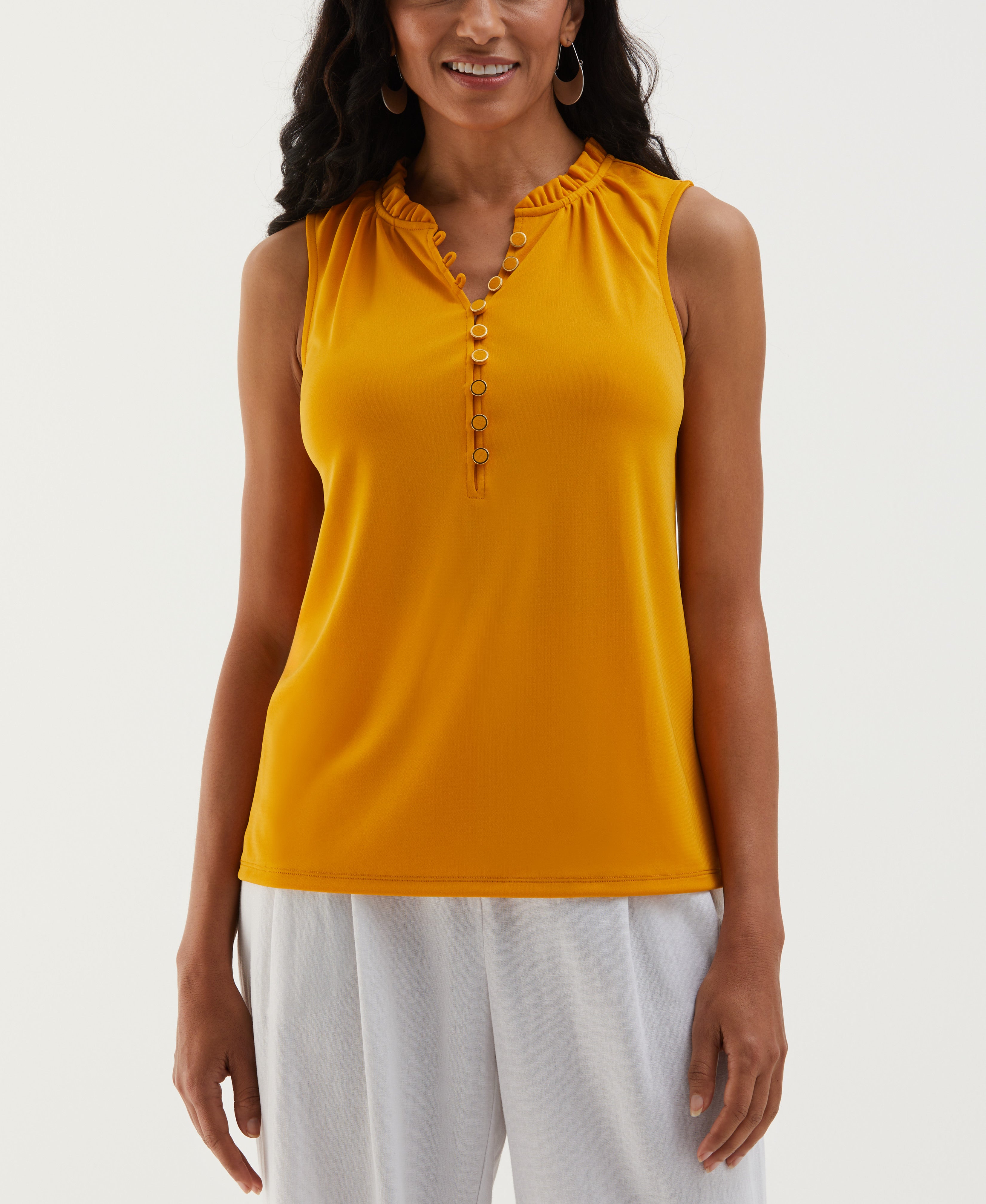 Stylish Button Front Ruffle Tank Top for Women - Summer Fashion Blouse with Floral Print - Perfect for Beach Outings, Date Nights & Casual Wear