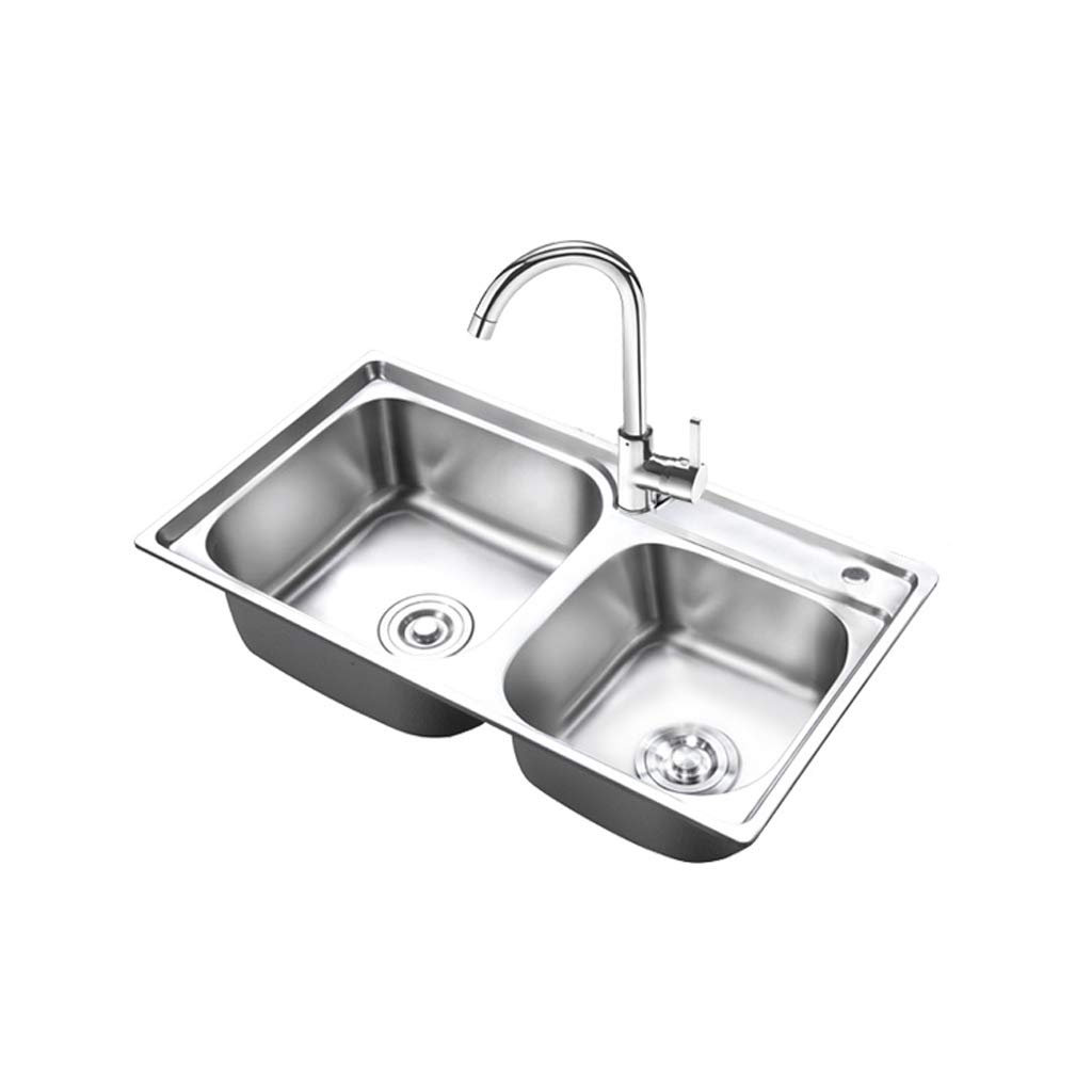 Premium 304 Stainless Steel Double Bowl Kitchen Sink - Top/Undermount Rectangle Design with Faucet Set | Durable & Scratch-Resistant | Perfect for Modern Kitchens, Restaurant Prep & Heavy-Duty Use