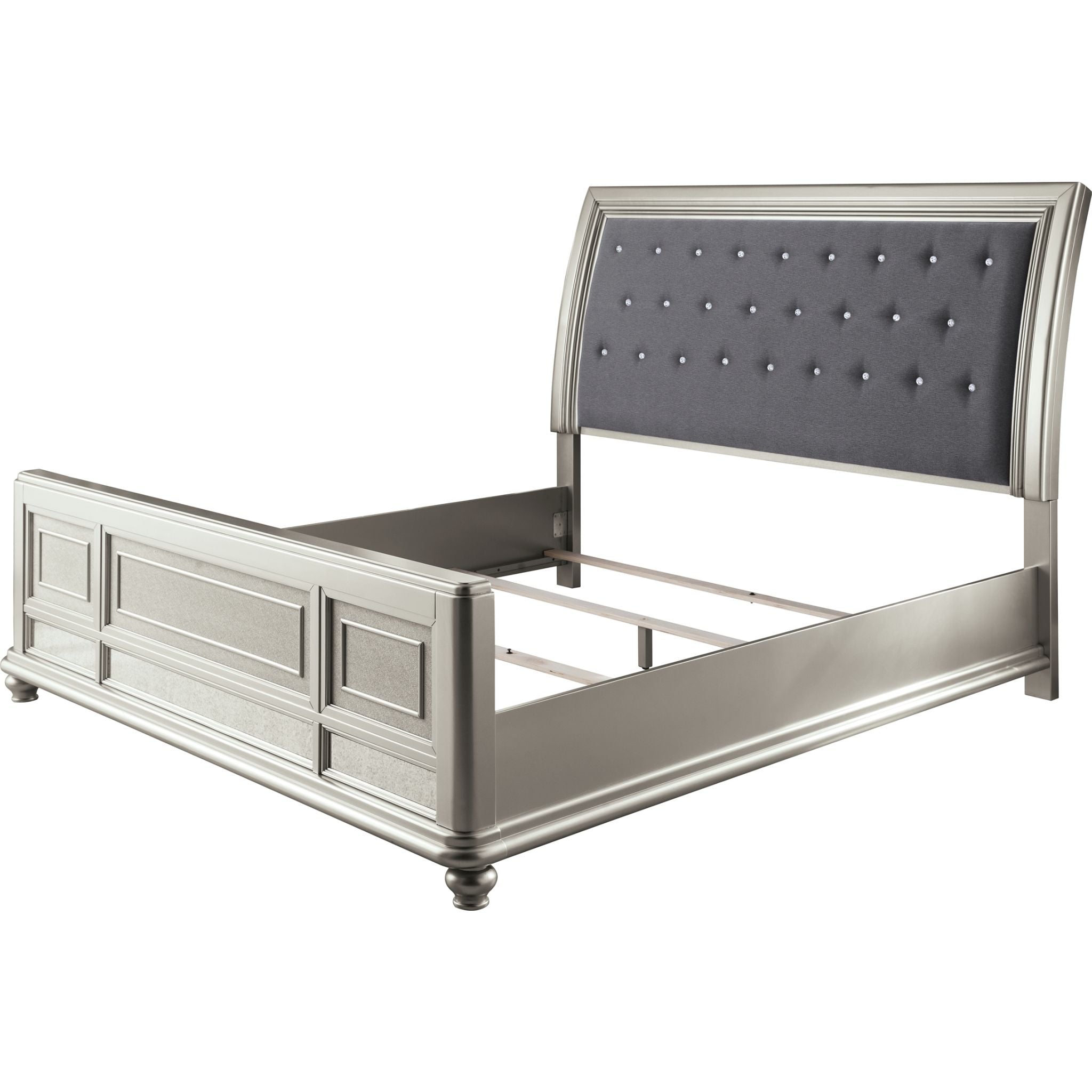 Stylish Coralayne Sleigh Bed Frame - Queen Size Wooden Bed with Upholstered Headboard - Perfect for Master Bedroom, Guest Room & Modern Home Decor