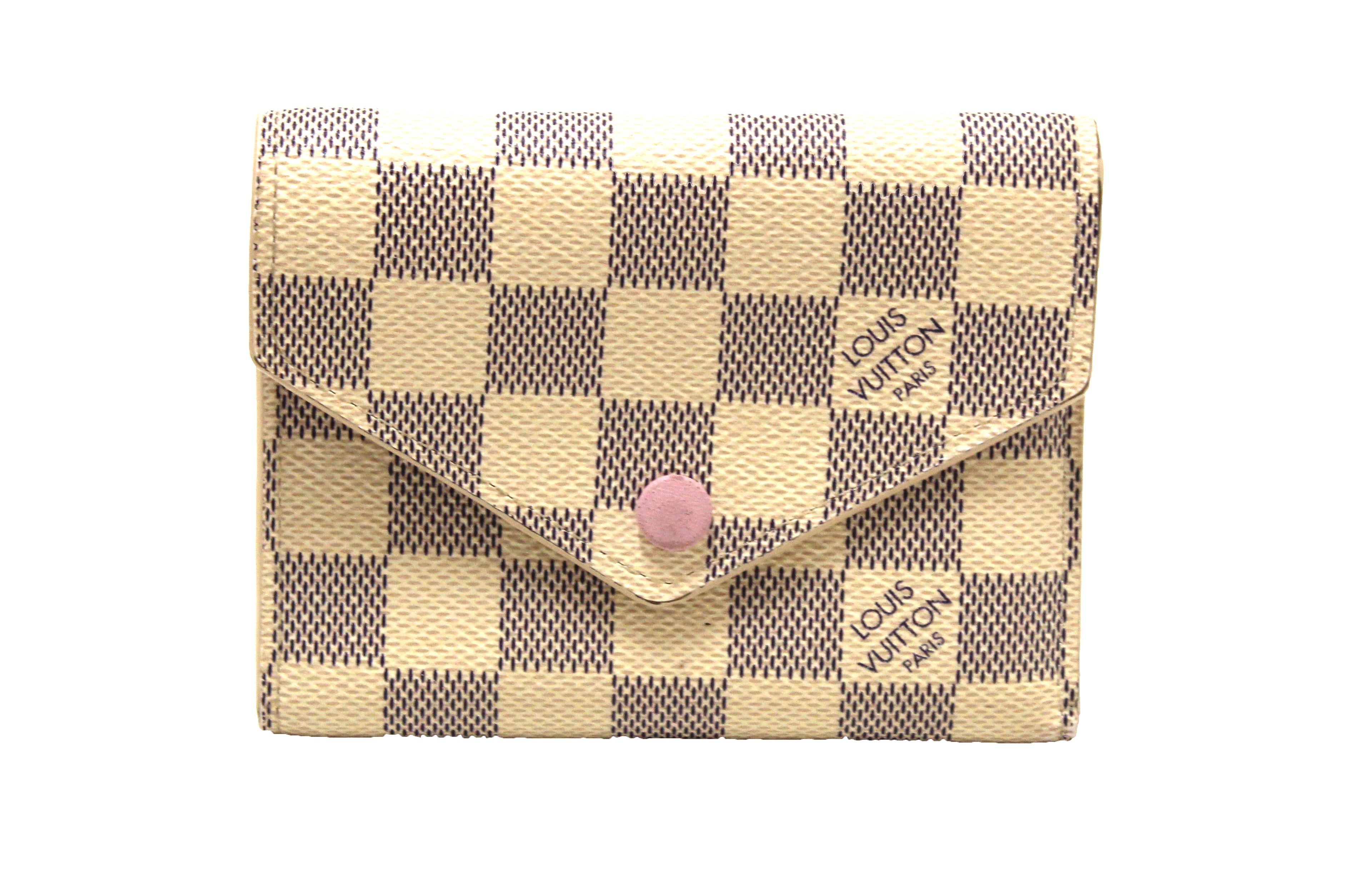 Authentic Louis Vuitton Damier Azur Rose Ballerine Pink Victorine Wallet - Luxury Women's Compact Wallet for Everyday Use, Travel & Special Occasions