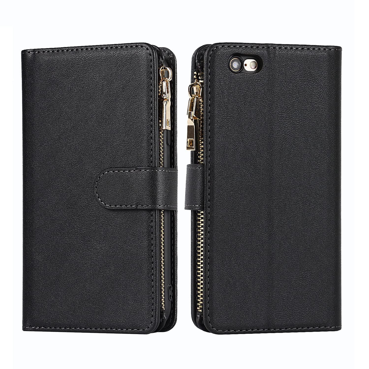 Premium Leather Magnetic Wallet Case for iPhone 6 Plus/6s Plus - Slim Protective Cover with Card Holder & Strap Stand (Black) | Perfect for Work, Travel & Everyday Use - Ideal Gift for Men & Women
