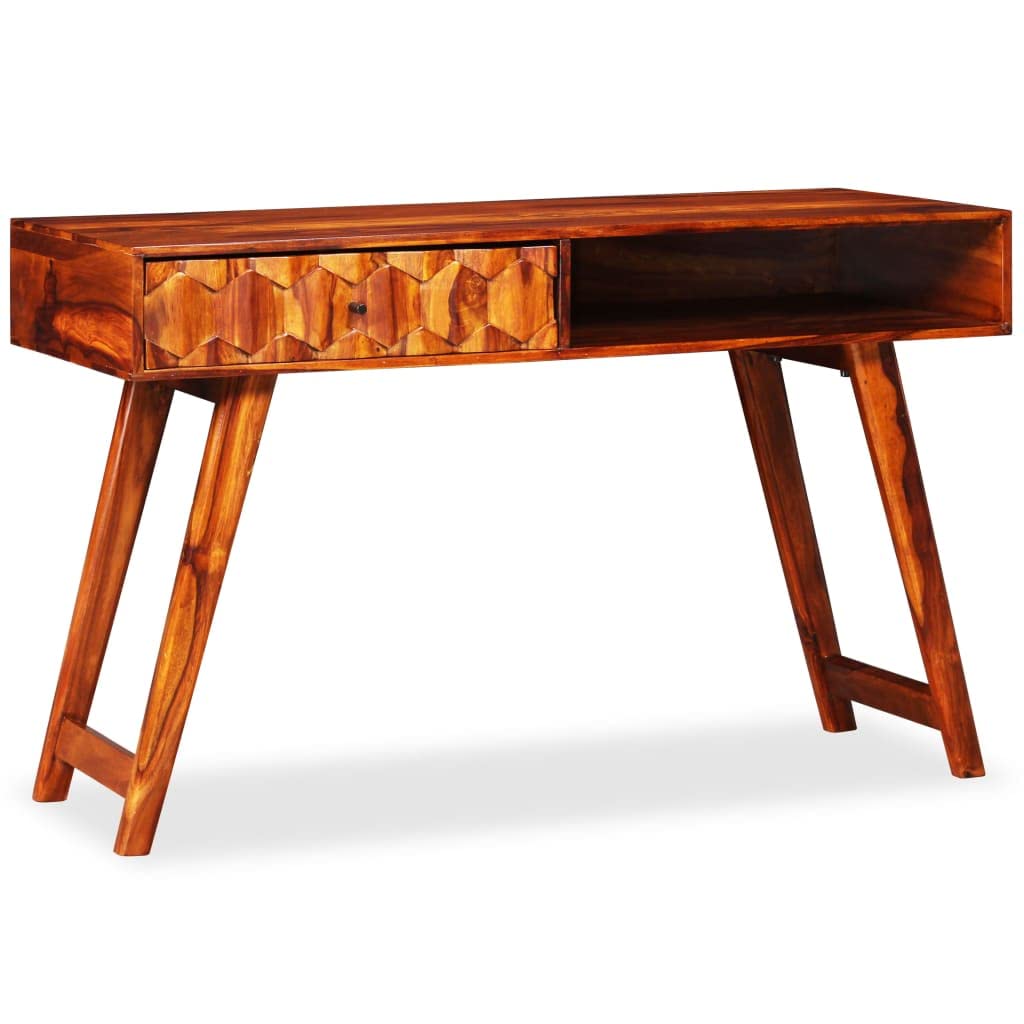 Solid Sheesham Wood Writing Desk - Compact Small Space Desk with Storage Drawers & Compartments (46.5