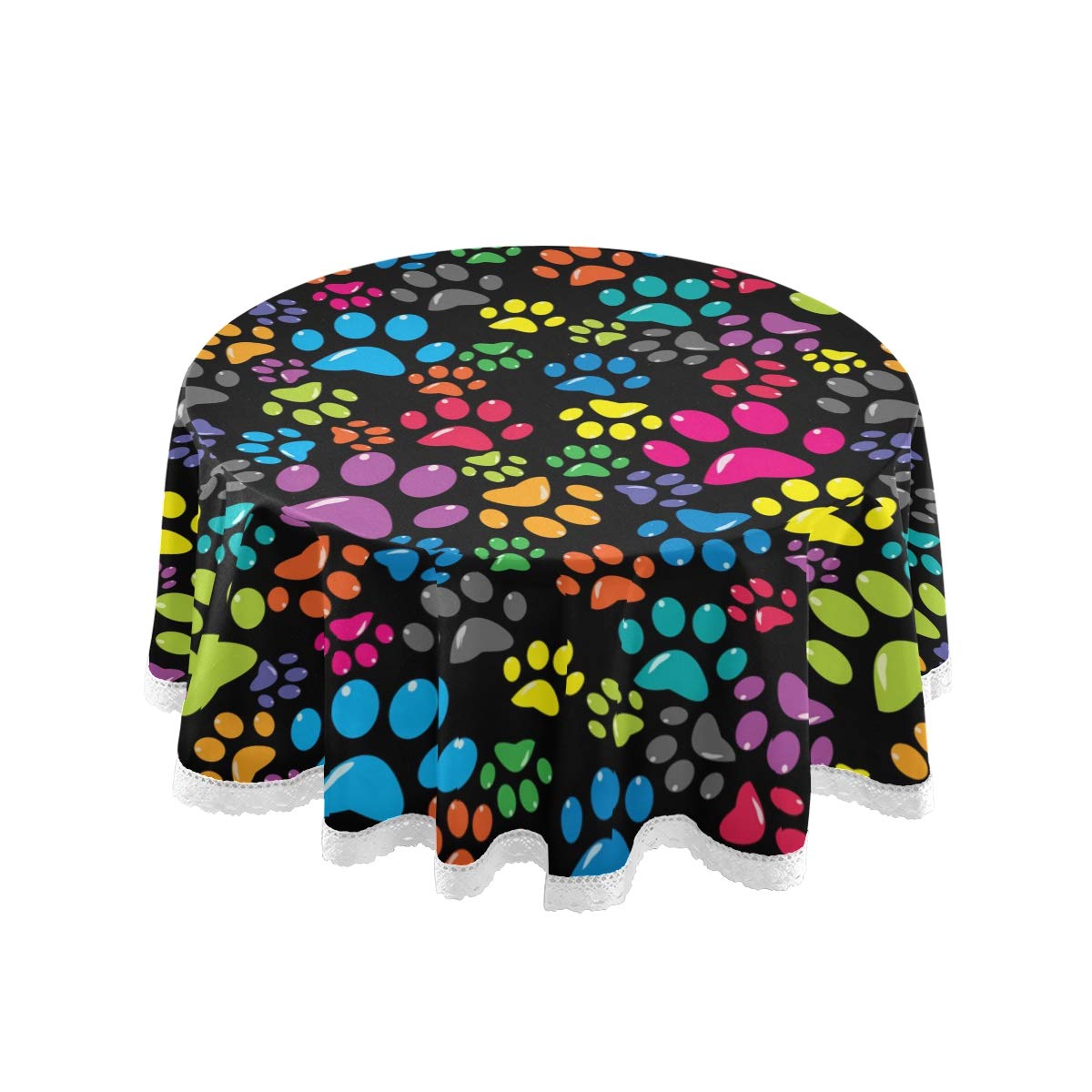 Colorful Dog Paw Print Round Tablecloth - 60