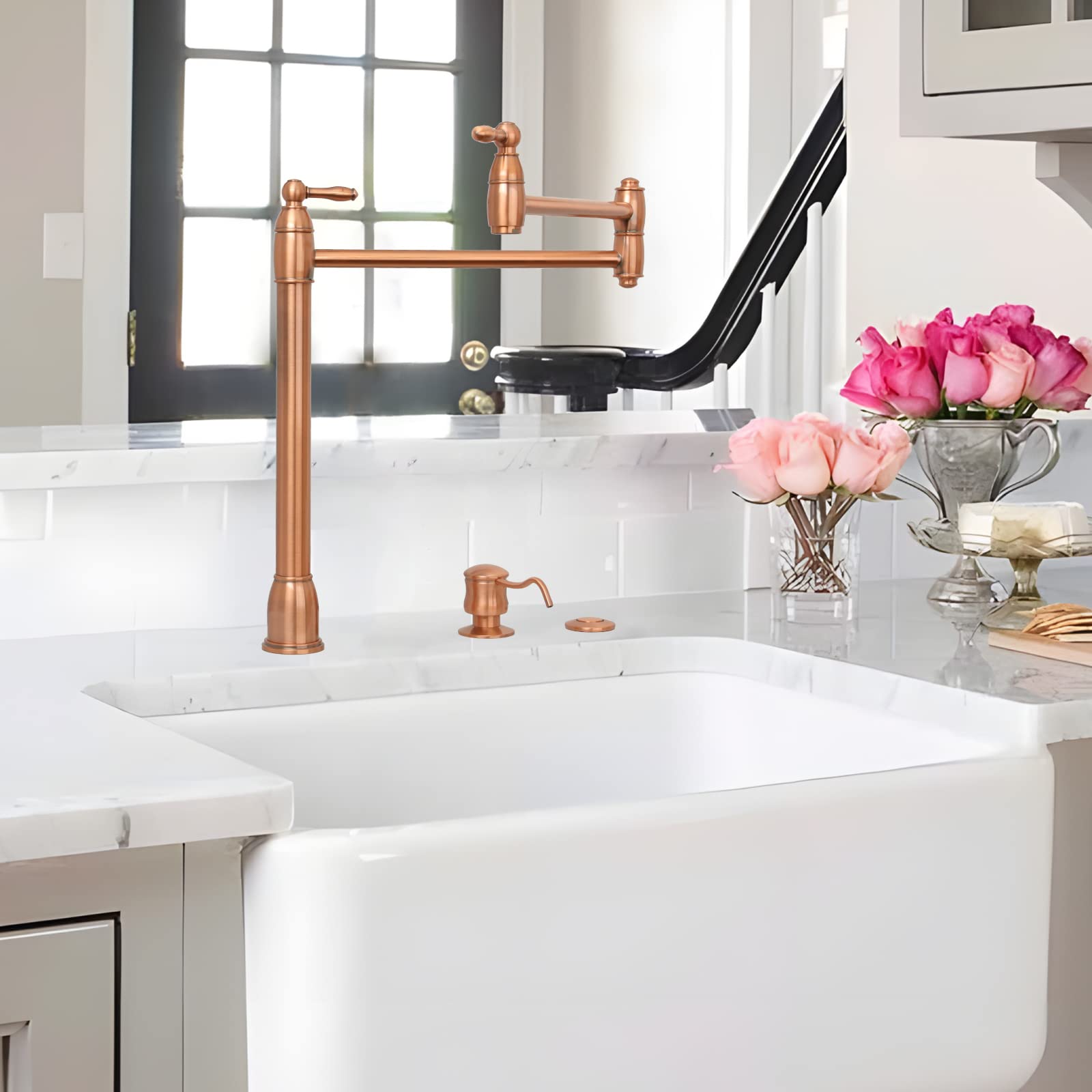 Akicon Deck-Mounted Pot Filler Faucet with 5-Year Warranty - Brushed Nickel Kitchen Sink Faucet for Easy Pot Filling - Ideal for Cooking, Baking & Large Pots in Modern Kitchens