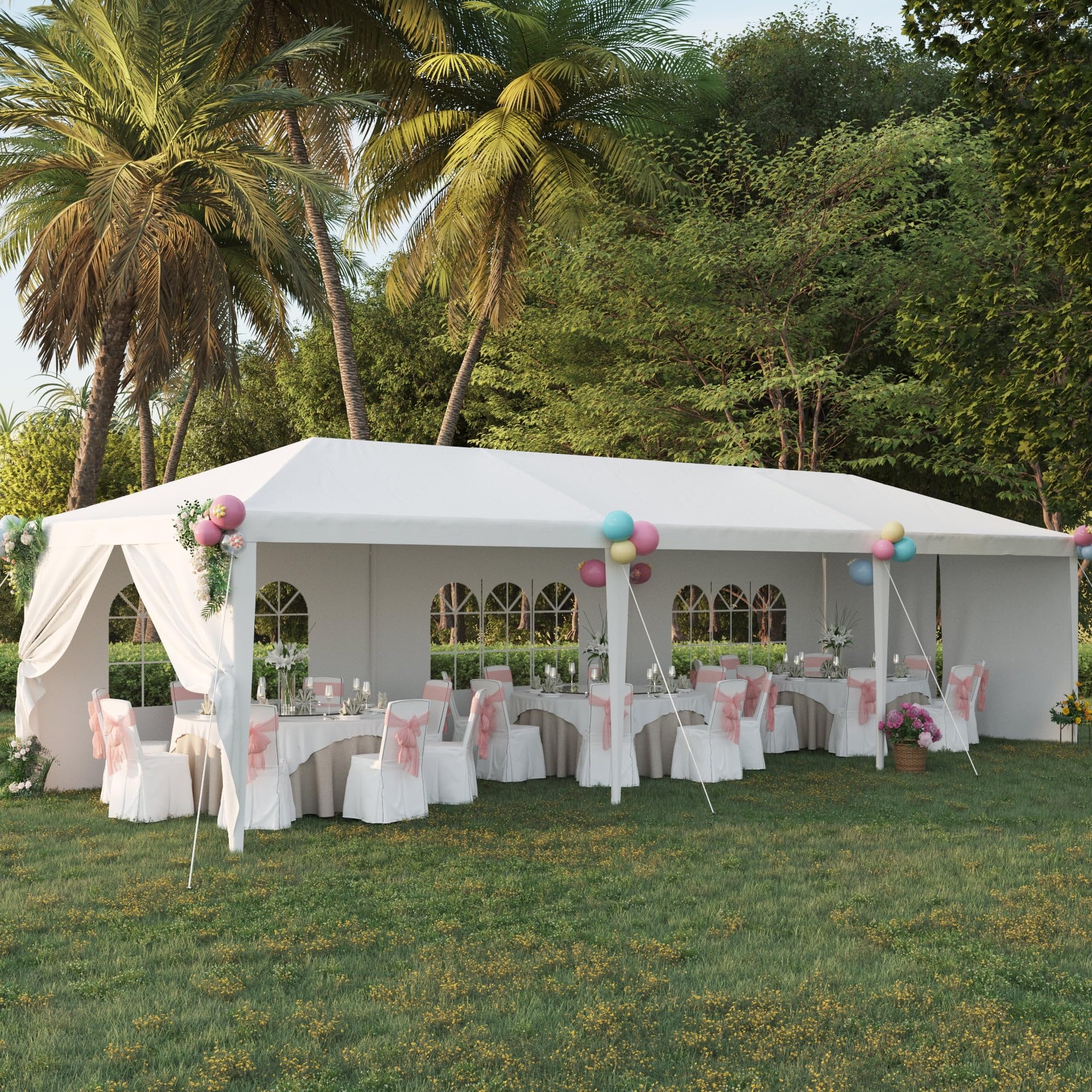 SEALAMB 10x30ft White Party Canopy Tent with 8 Removable Sidewalls - Large Outdoor Wedding Tent for Backyard Events, Birthday Parties, Garden Gatherings & Patio Shelter | Perfect for Outdoor Celebrations, Festivals & Temporary Shade Solutions