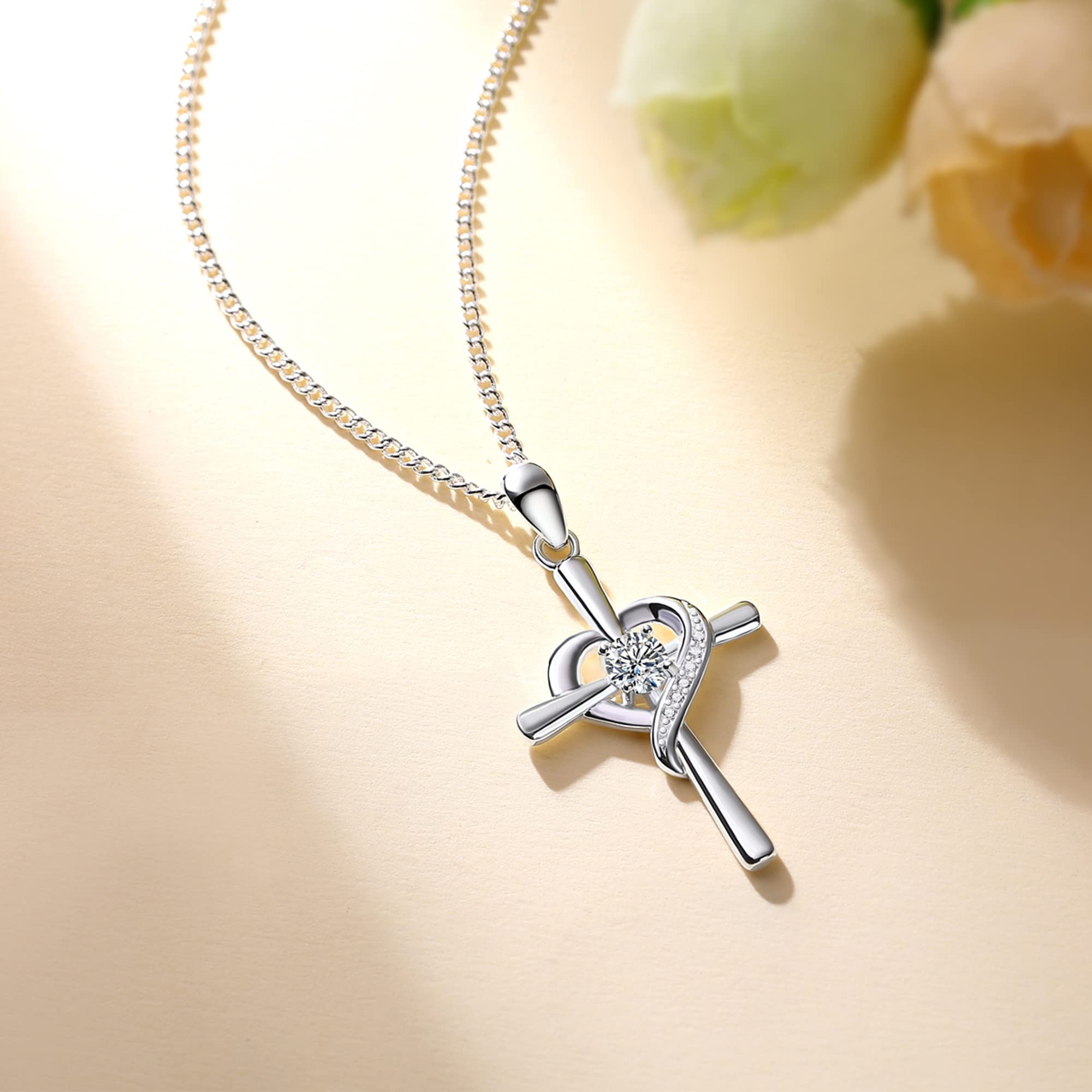 925 Sterling Silver CZ Cross Pendant Necklace for Women & Men - Religious Christian Jewelry - Sparkling Cubic Zirconia Crucifix - Perfect for Church, Baptism, Weddings & Everyday Faith Fashion