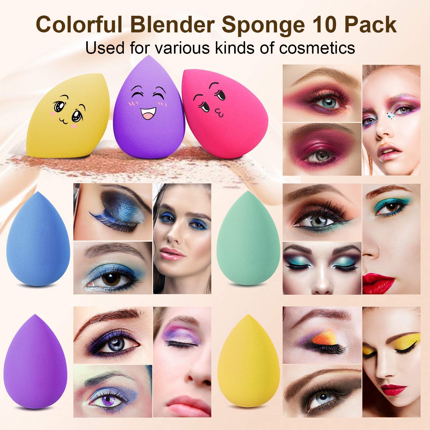 Fennec Mart Makeup Sponge Set - 10 Pcs Professional Beauty Blender Sponges for Foundation & Concealer | Dry & Wet Use | Soft Cosmetic Sponges for Flawless Makeup Application | Perfect for Daily Makeup, Contouring & Blending