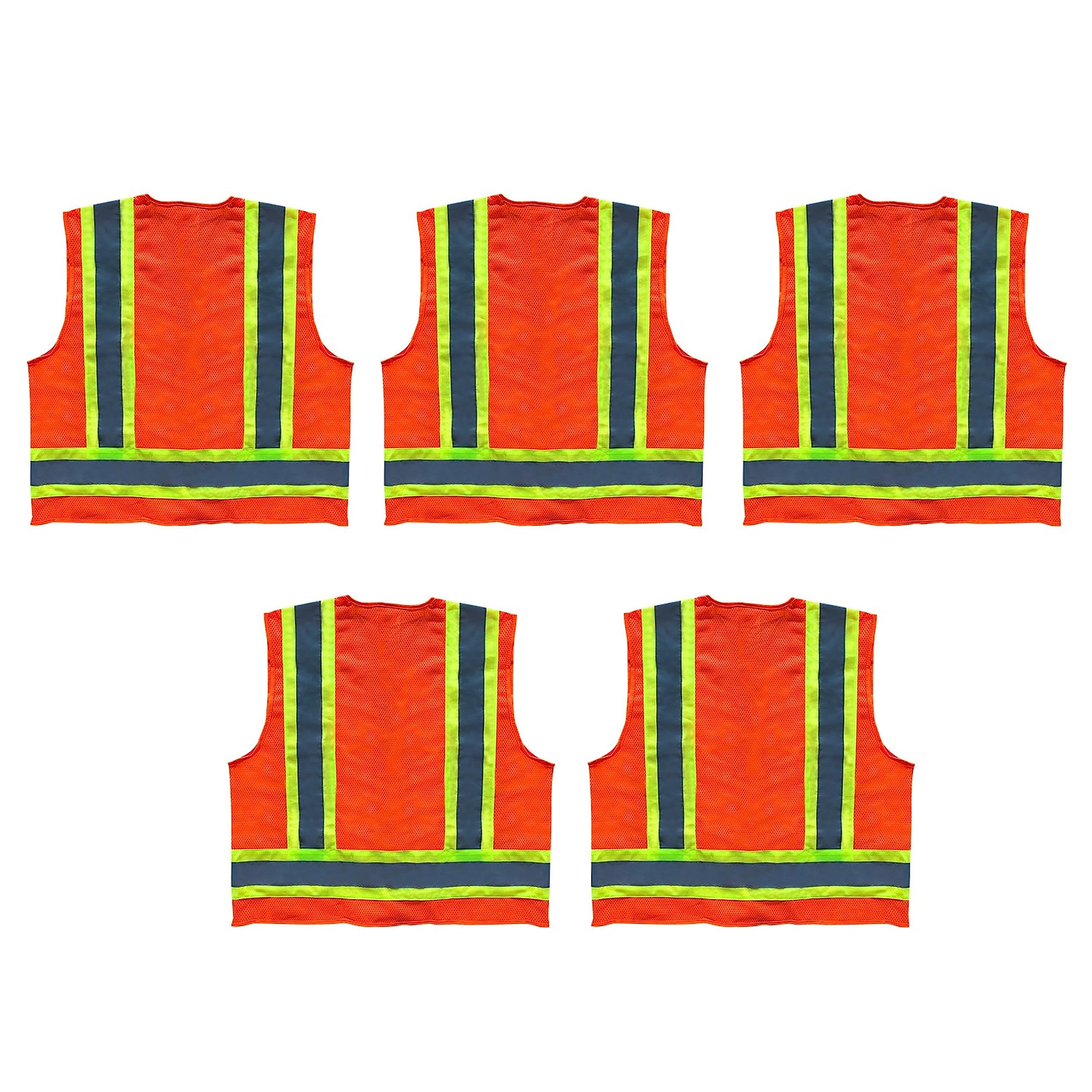 High Visibility Surveyor Vest - 5 Pack, Solid Front & Mesh Back Reflective Safety Vest for Construction, Road Work & Surveying - ANSI Compliant for Enhanced Visibility & Comfort