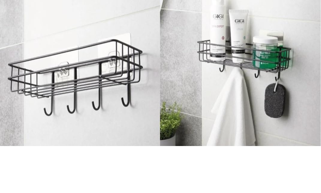 Oslen Self-Adhesive Multipurpose Bathroom Shelf Organizer - Wall Mounted Storage Rack for Bathroom Accessories - White Bathroom Shelves for Home Organization - Perfect for Shower, Toiletries and Towel Storage