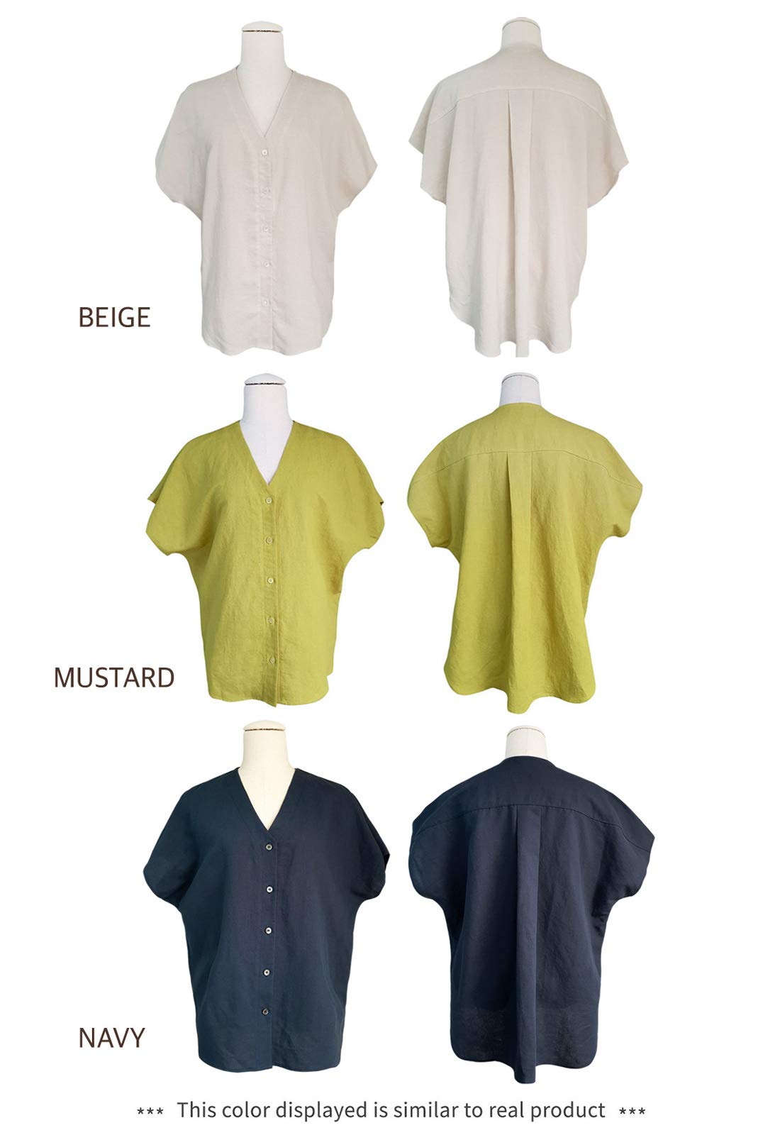 Stylish Korean Women's Short Sleeve Blouse with Pearl Buttons - Comfortable & Trendy Top for Work, Dating & Casual Outfits