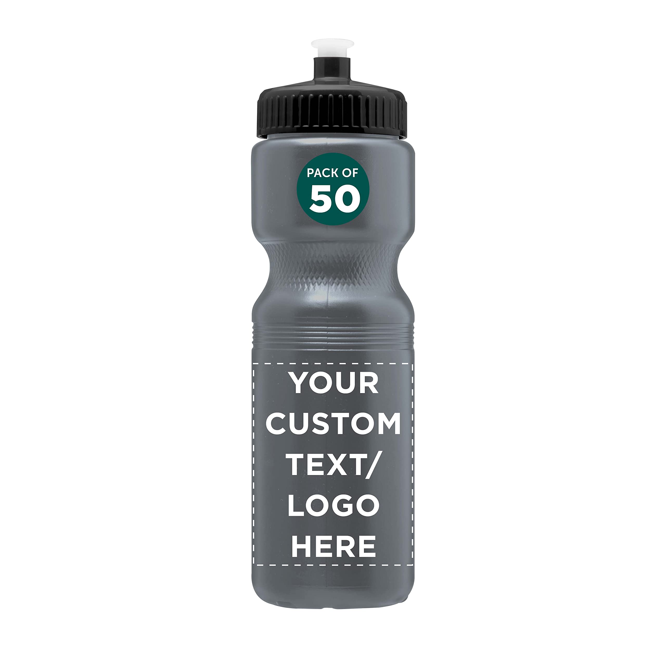 28 oz Custom Push Cap Plastic Water Bottles - Bulk Pack of 50 Personalized Water Bottles for Gym, Hiking, Camping & Outdoor Sports - Silver Reusable Water Bottles for Hydration On The Go