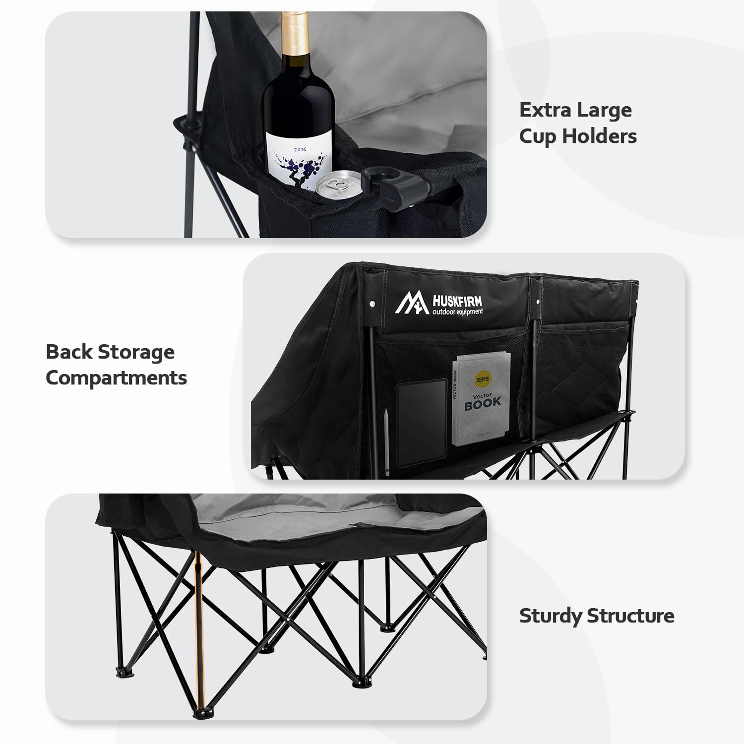 2 Person Oversized Camping Chair - Heavy Duty Portable Loveseat for Adults, Double Folding Outdoor Chair for Patio, Lawn, Beach & Picnic - Perfect for Couples Camping, Backyard Relaxing & Outdoor Events