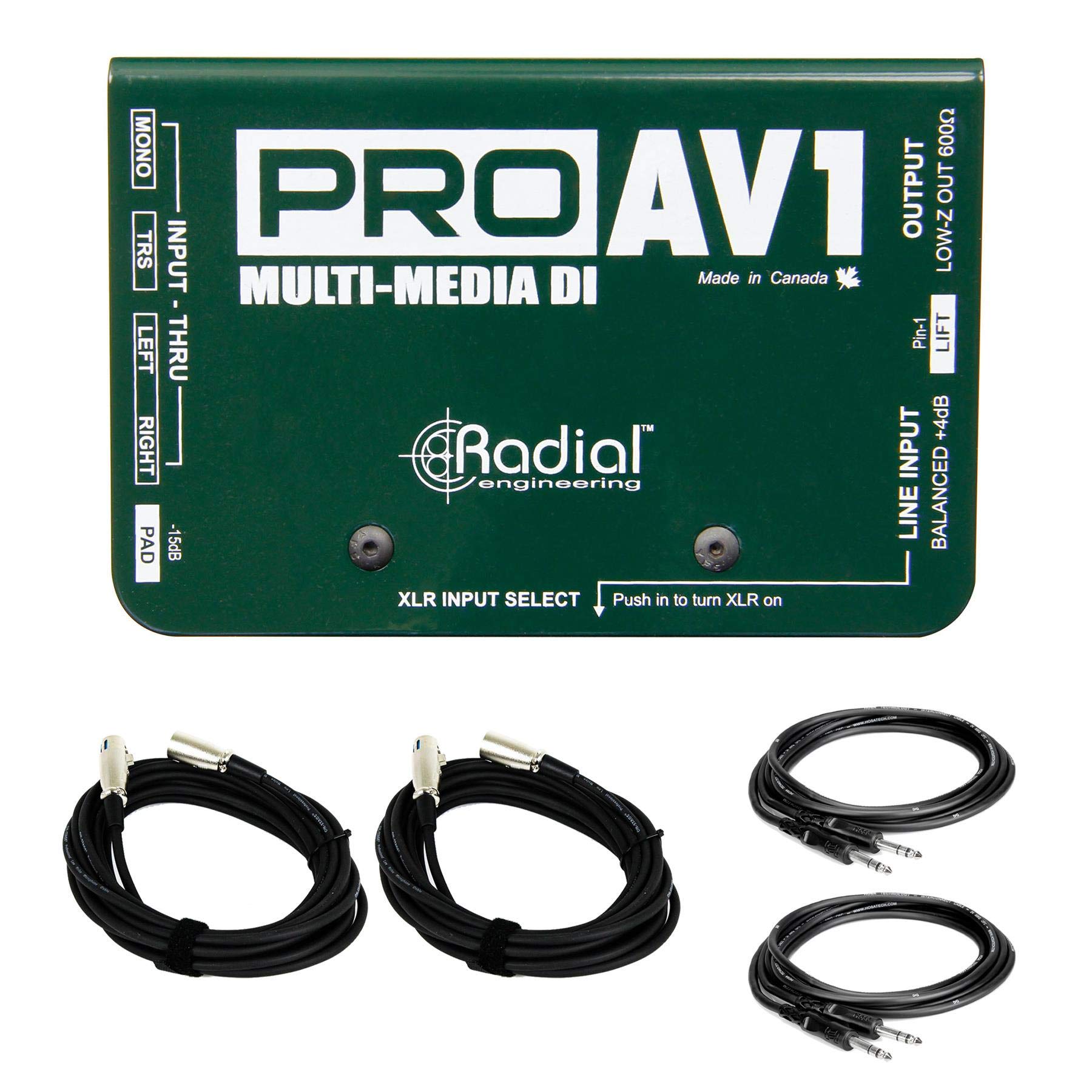 Radial Engineering ProAV1 Bundle - 2 XLR & 2 TRS Cables (5-Piece Set) for Professional Audio Recording & Live Performances - Perfect for Studios, Podcasts & Stage Setups