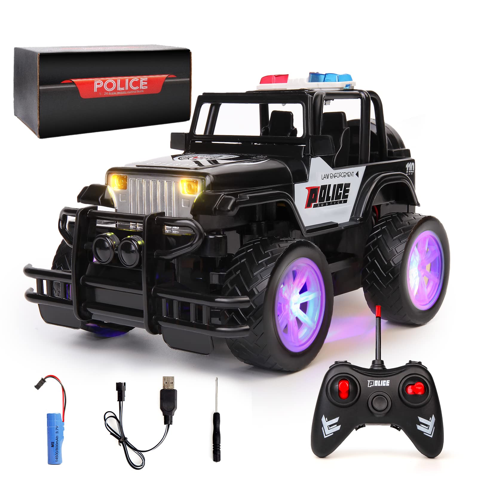 KULARIWORLD 1:18 Scale Rechargeable Remote Control Police Car Toy - RC Truck SUV Vehicle with Headlights for Kids Boys & Girls | Perfect for Racing, Hobby Play, Christmas & Birthday Gifts | Indoor & Outdoor Use
