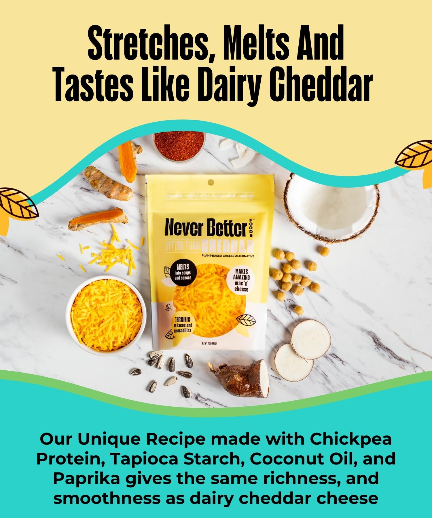 Vegan Cheese Variety Pack - Dairy Free Mozzarella & Cheddar Shreds (7 oz Bags) | Plant Based, Lactose Free, Low Fat, Allergen Free | Perfect for Pizza, Nachos & Keto Recipes