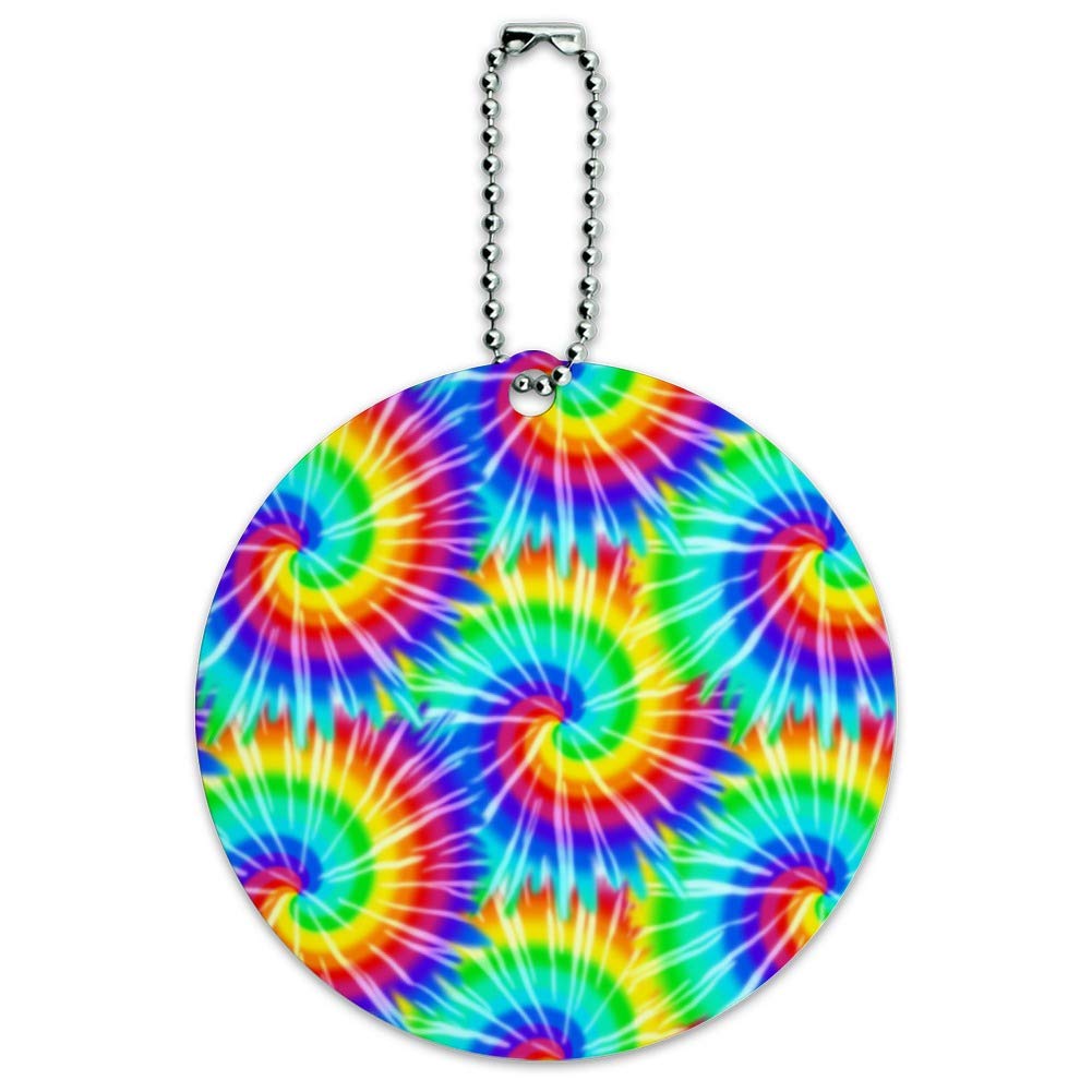 Colorful Tie Dye Round Luggage ID Tag - Personalized Suitcase & Carry-On Baggage Identifier for Travel Accessories (Ideal for Airports, Vacations & Business Trips)