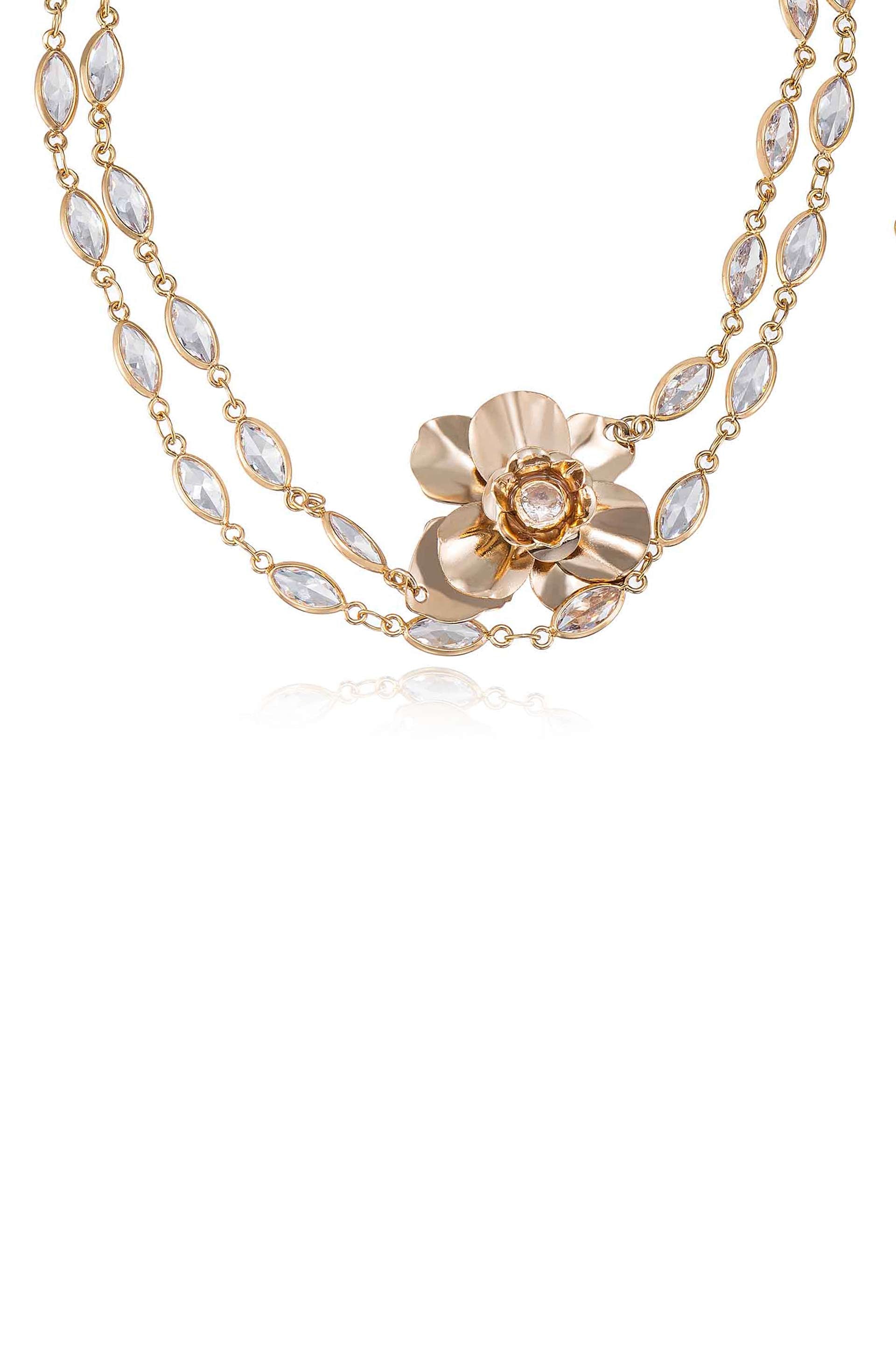 Elegant Bezel Crystal Layered Flower Pendant Necklace for Women - Perfect for Weddings, Parties & Everyday Wear