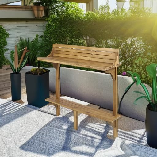 Acacia Wood Outdoor Bar Table for Balcony - Natural Stained Finish - Perfect for Patio, Deck & Poolside Entertaining