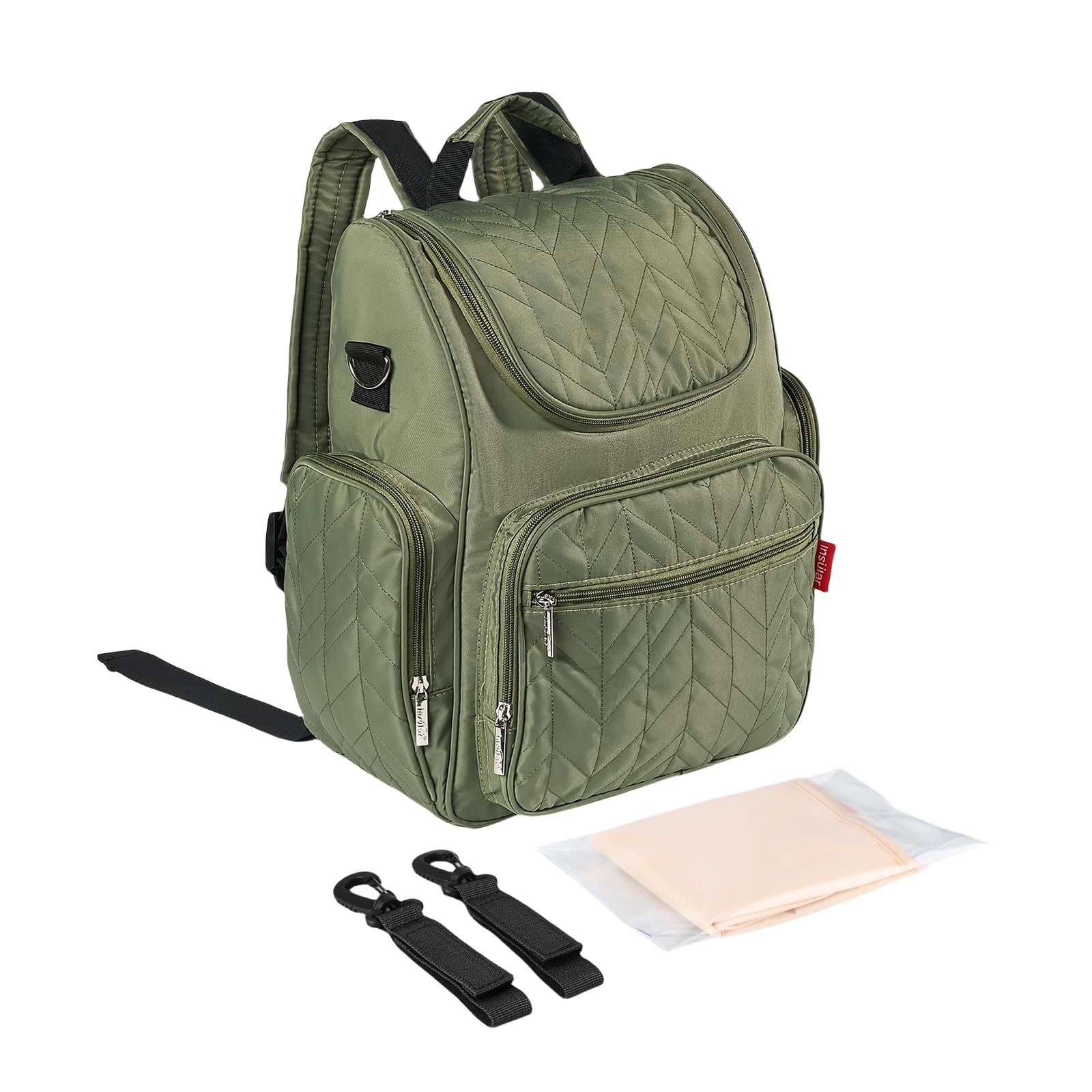**Insular Waterproof Diaper Bag Backpack for Moms - Large Capacity Baby Travel Backpack with Stroller Straps & Changing Pad - Multi-Functional Baby Changing Bag for Girls (Green) - Perfect for Travel, Outings & Daily Use**