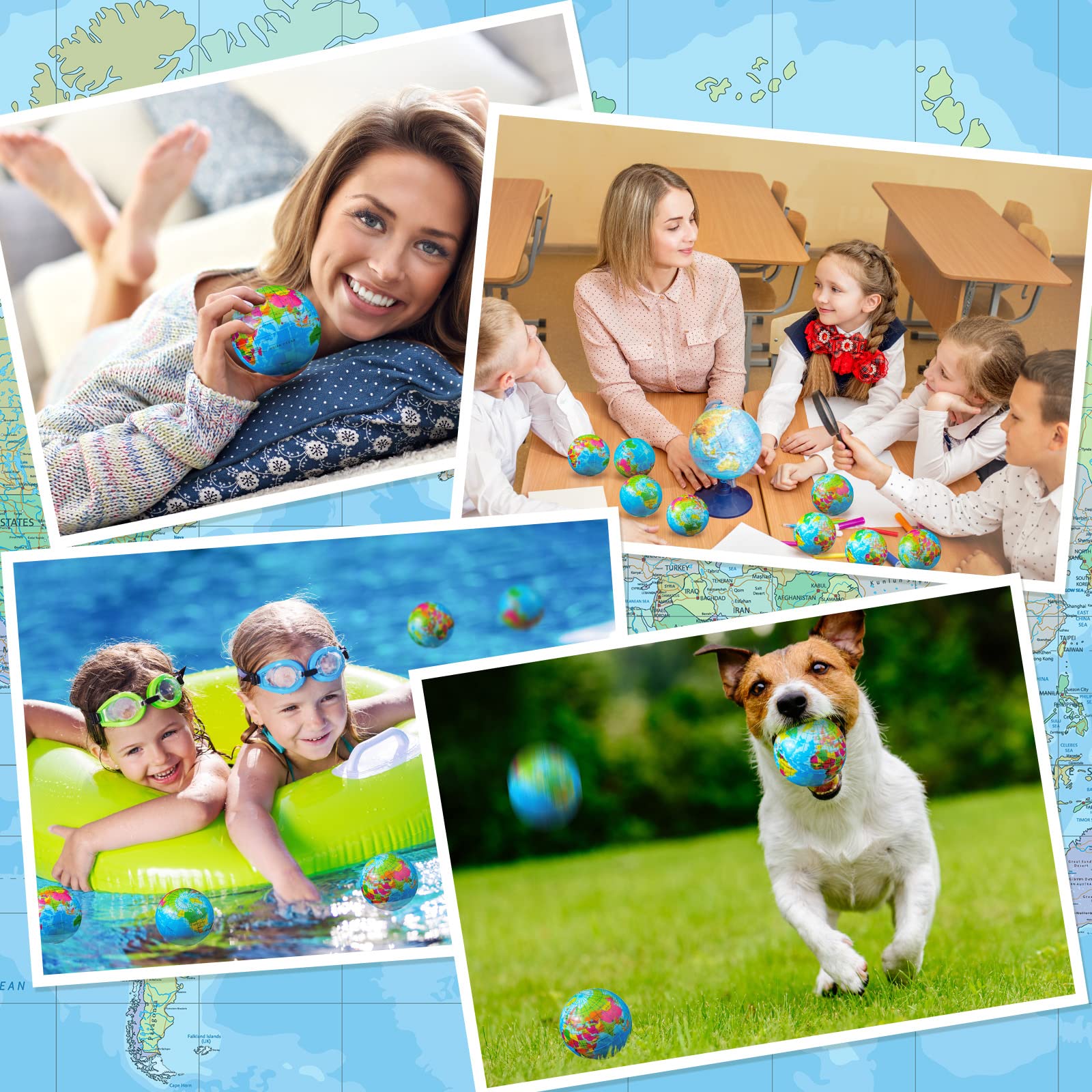 HyDren 100-Pack Mini Globe Stress Balls (2 Inch) - Bulk Foam Earth Stress Relief Balls for Finger Exercise, Classroom Rewards, Party Favors & Anxiety Relief - Perfect for Office, School & Home Stress Management