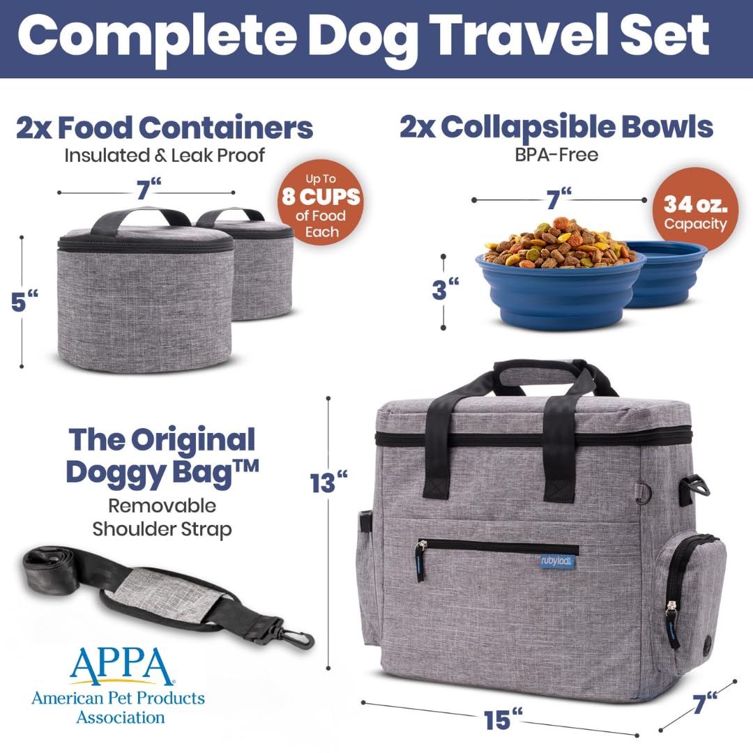 The Original Doggy Bag™ - Premium Dog Travel Bag for Supplies with 2 BPA-Free Bowls & Food Containers | Perfect Gift for Dog Owners | Pet Travel Kit for Road Trips, Camping, RV Adventures & Outdoor Activities