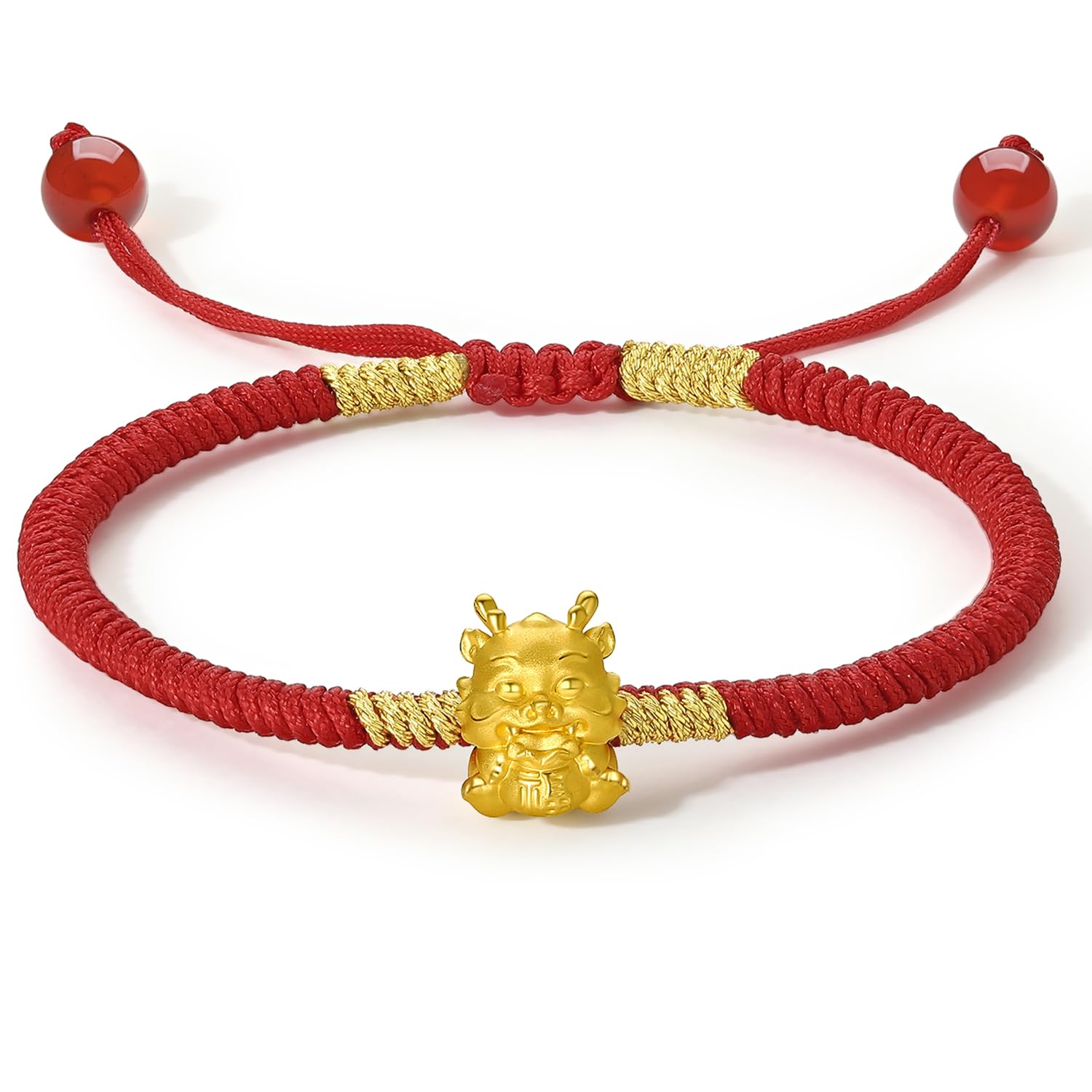 24K Gold Dragon Charm Bracelet - Adjustable Solid Gold Beaded Bangle with Red Braided Rope for Good Luck | Trendy Fashion Jewelry Gift for Women & Men | Perfect for Daily Wear, Special Occasions & Spiritual Protection
