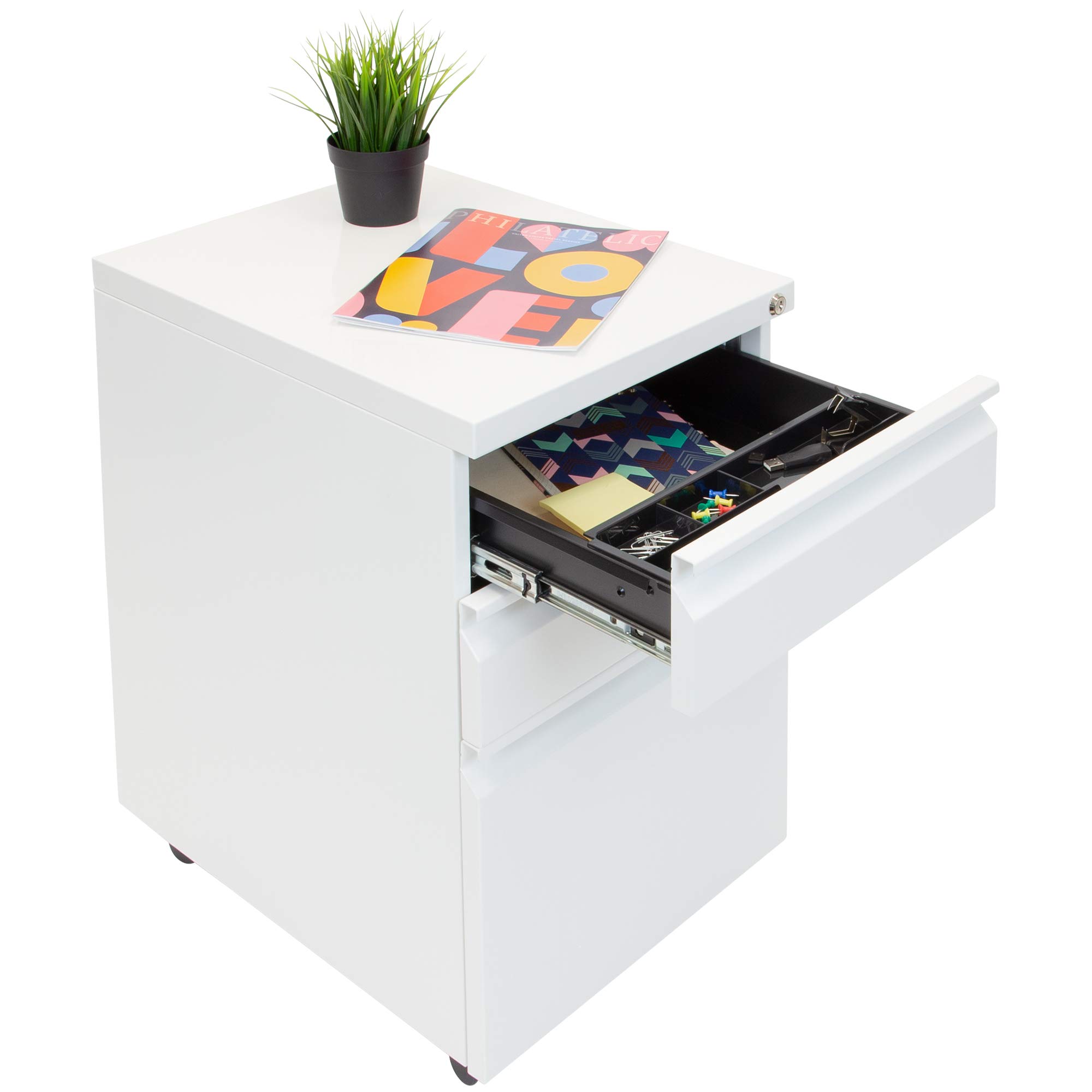 Mount-It! 3-Drawer Lockable Rolling File Cabinet with Wheels - White Under Desk Storage Organizer for Home Office - Holds Legal, Letter & A4 Files - Perfect for Small Spaces & Mobile Document Organization