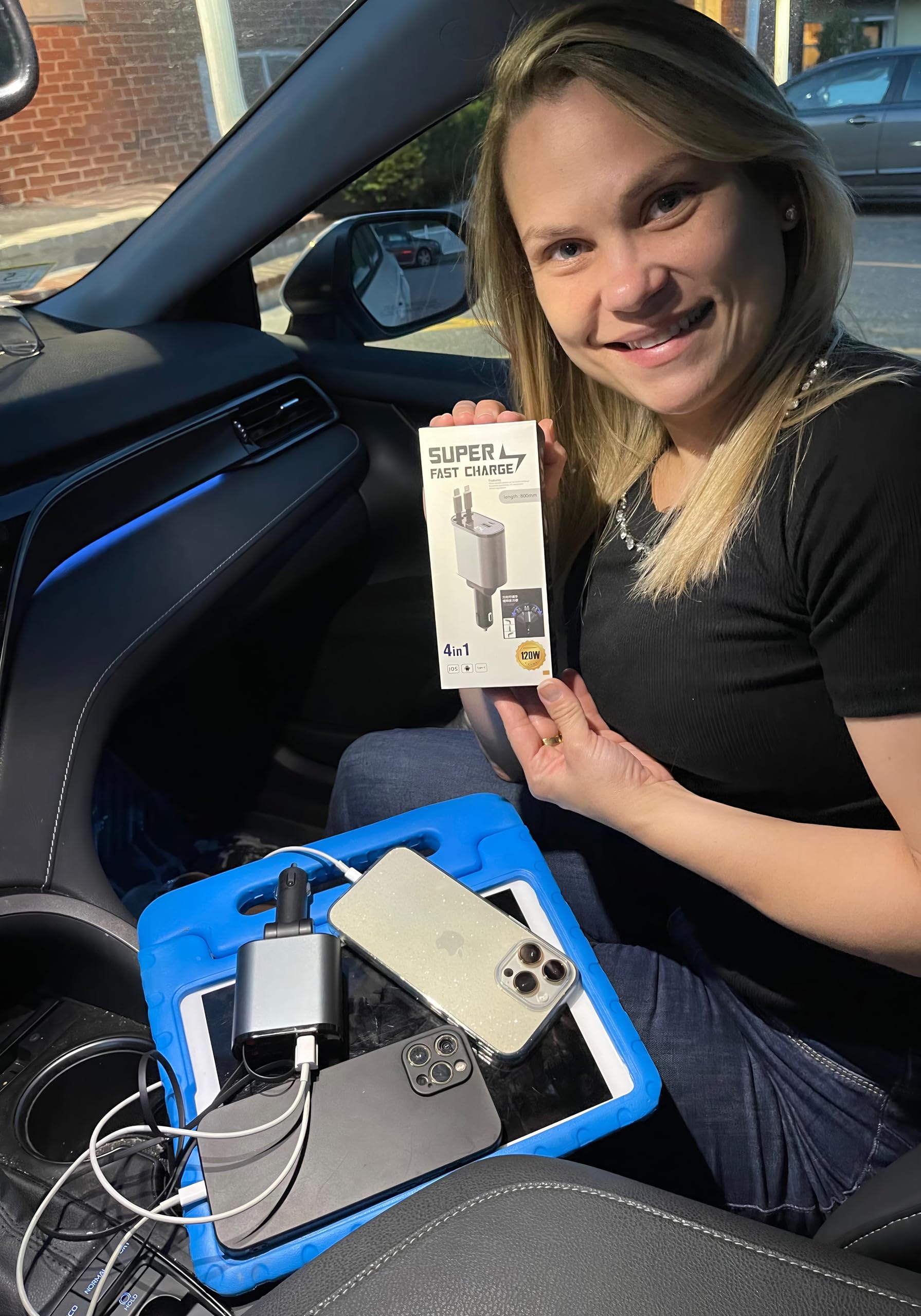 120W Multi Charge Pro Retractable Car Charger - 4-Port USB-C/USB-A Fast Charging for iPhone, Samsung, Tablets | Perfect for Road Trips & Daily Commute